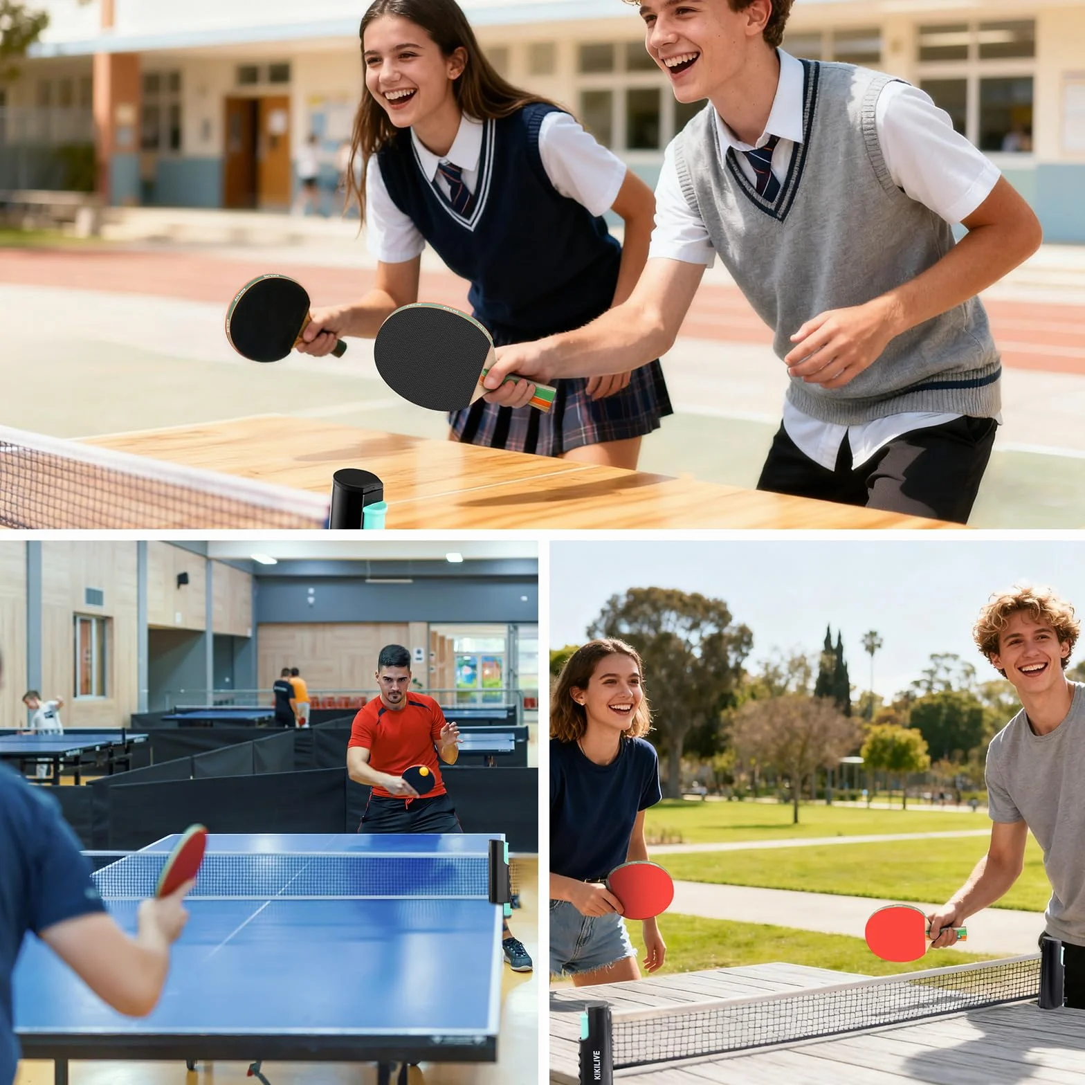 Set de Ping Pong Portátil con Red Extensible, 2 Paletas, 6 Pelotas y Bolsa de Transporte