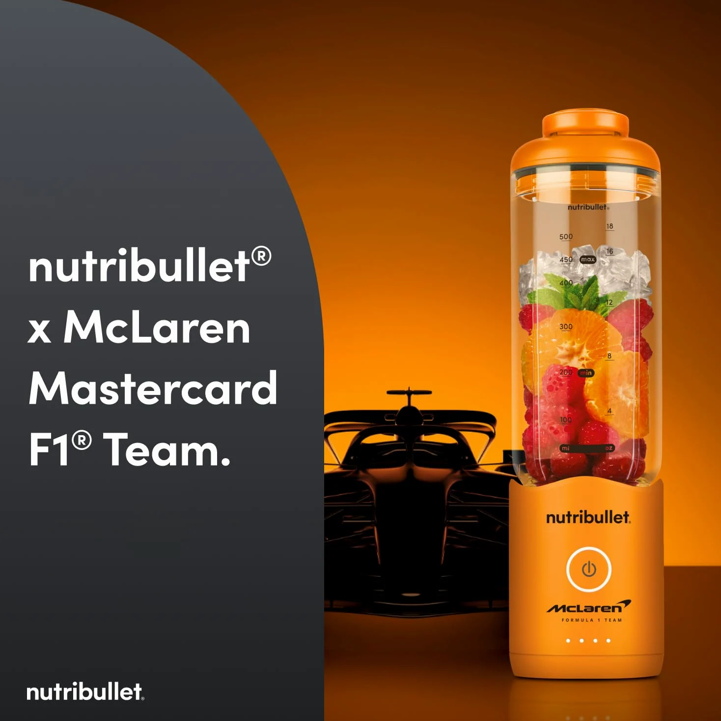 nutribullet Flex - Licuadora portátil en colaboración con McLaren Formula 1 Team & Mastercard - Naranja papaya - 600 ml de alta capacidad - Licuadora de viaje compacta con cuchillas desmontables e