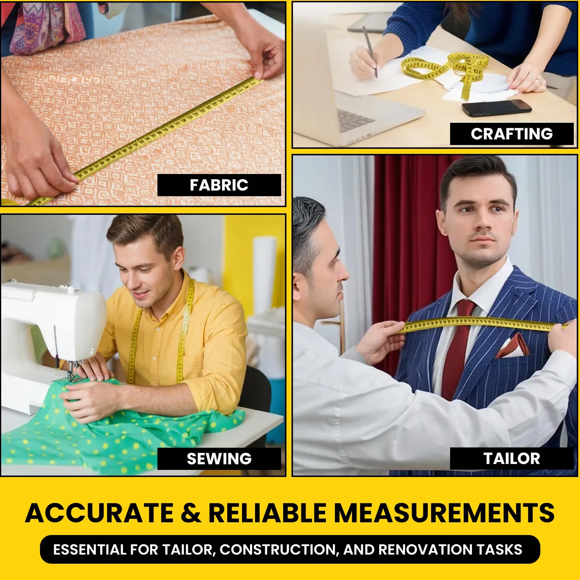 Oriento Cinta Métrica Corporal 150 cm/60 pulgadas – Metro de Costura Flexible a Doble Cara para Medidas Corporales, Sastrería, Pérdida de Peso y Manualidades – Amarillo (150 cm/ 60 inch)