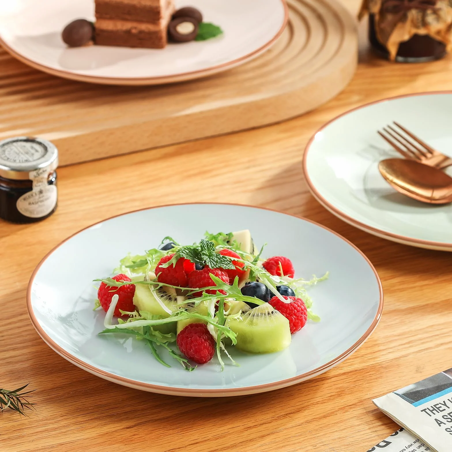 AHX Platos Postre Colores Plato Ceramica - Juego de 6 Platos para Ensalada en Estilo Multicolor - Set Platos de Desayuno - Platos Llanos Pequeños para Servir Aperitivos | Postres | Ensaladas - 20 cm