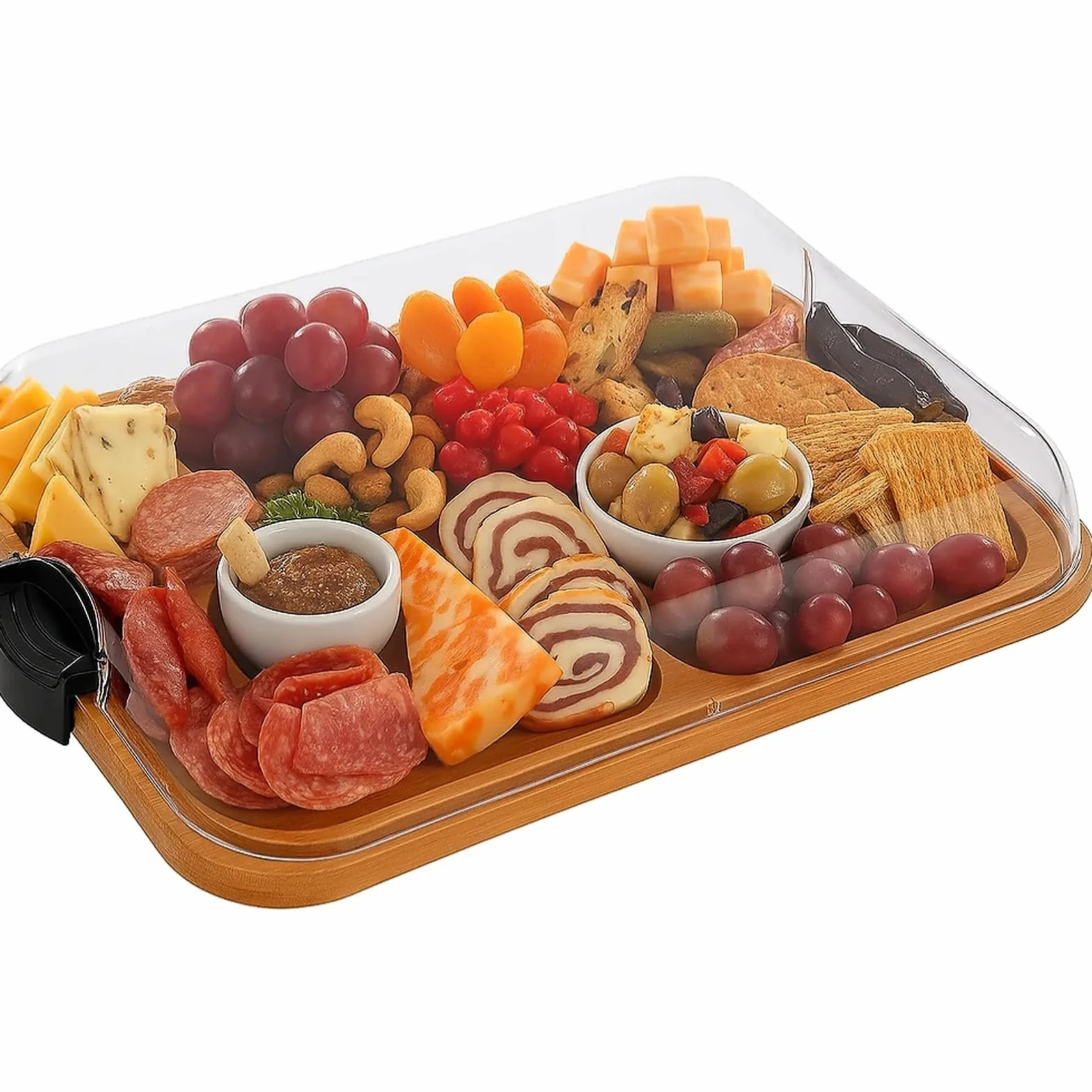Tabla de queso con tapa - Bandeja de madera para servir charcutería, plato de corte reversible para cocina, fiesta, picnic, boda, ideal para los amantes de la comida