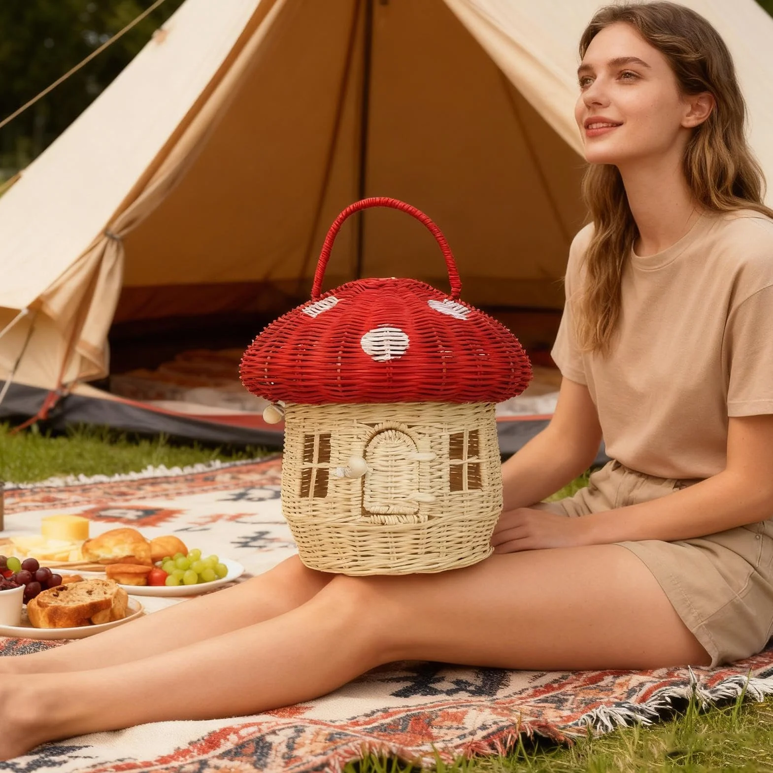 Cesta de Almacenamiento Rattán Hecho a Mano Decoración del Hogar | De Mimbre Para Escritorio Almacenamiento para Picnic Exterior Playa Cocina Sala Aperitivos Comida Juguetes Niños Adultos