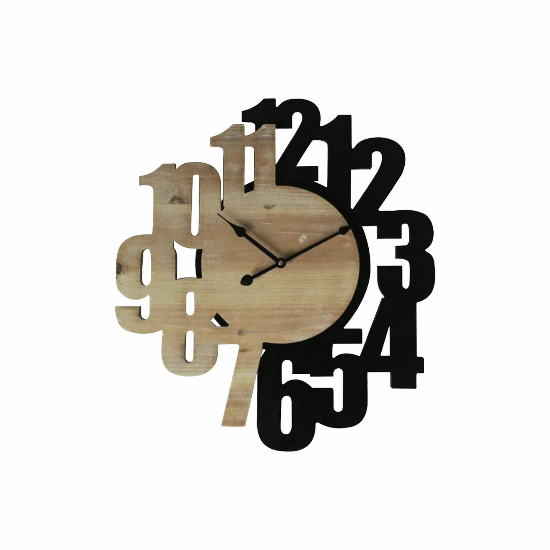 Rebecca Mobili Reloj Moderno, Relojes De Pared, MDF, Negro Marrón, Números Grandes, para Cocina - Medidas: 56,5 x 50 x 4,5 cm (A x AN x FON) - Art. RE6568