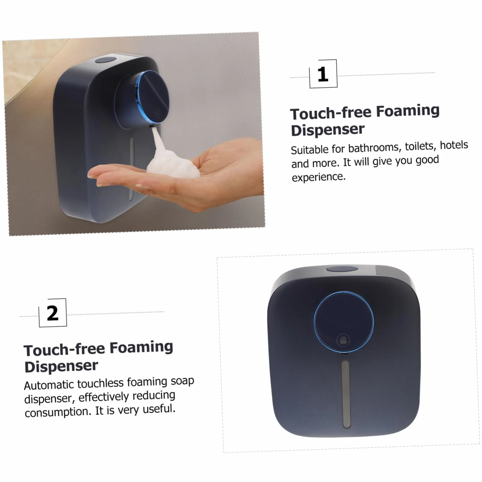 Dispensador Automático de Espuma sin Contacto X101 de Pared Abs | Recargable Usb, Depósito 320ml y Batería 1500 Mah, Cantidad Ajustable, para Baños y Aseos
