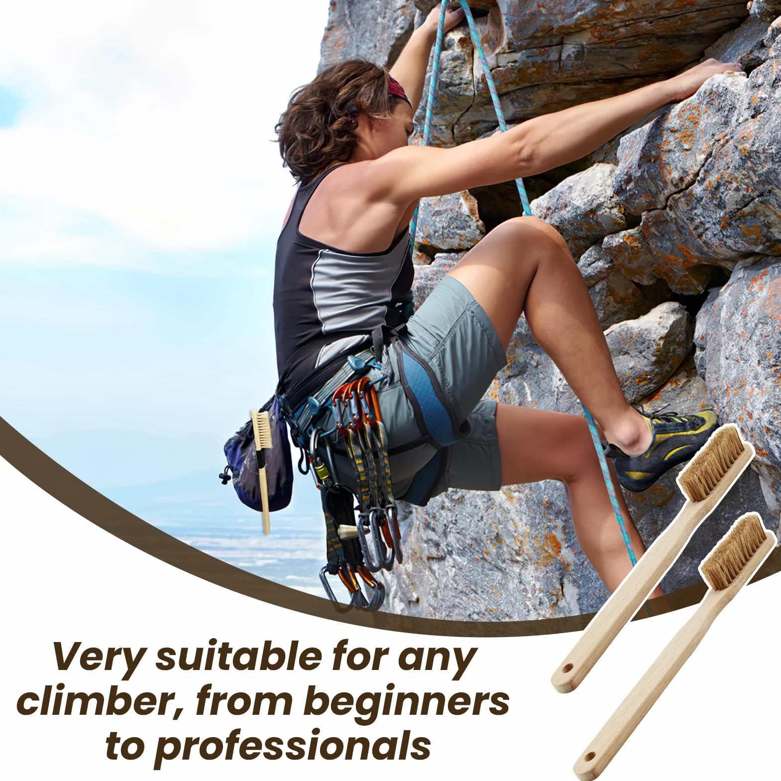 Cepillo de Escalada Premium con Mango de Roble Macizo - Ergonómico para Limpiar Puntos de Pivote y Anclaje