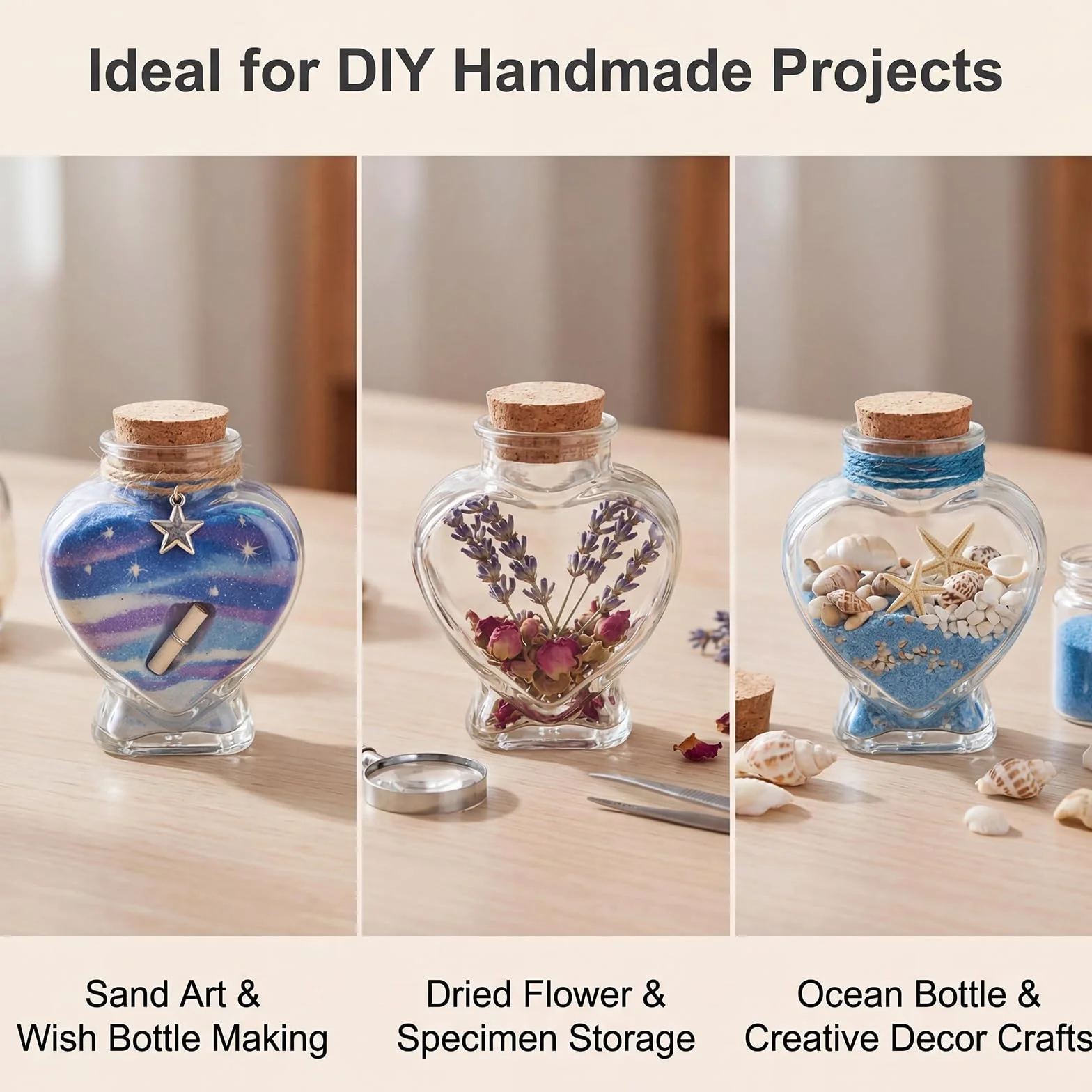 Botella de vidrio en forma de corazón con tapón de corcho, mini tarro de recuerdo para boda, luna de miel, arena, manualidades, regalo del día de San Valentín, decoración del hogar, recuerdos