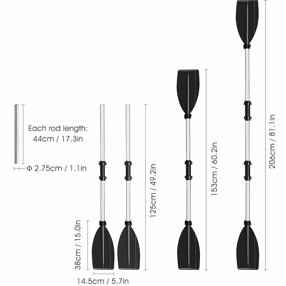 Remo Kayak 125 cm Palas de Aluminio y Magnesio Ligeras Desmontables
