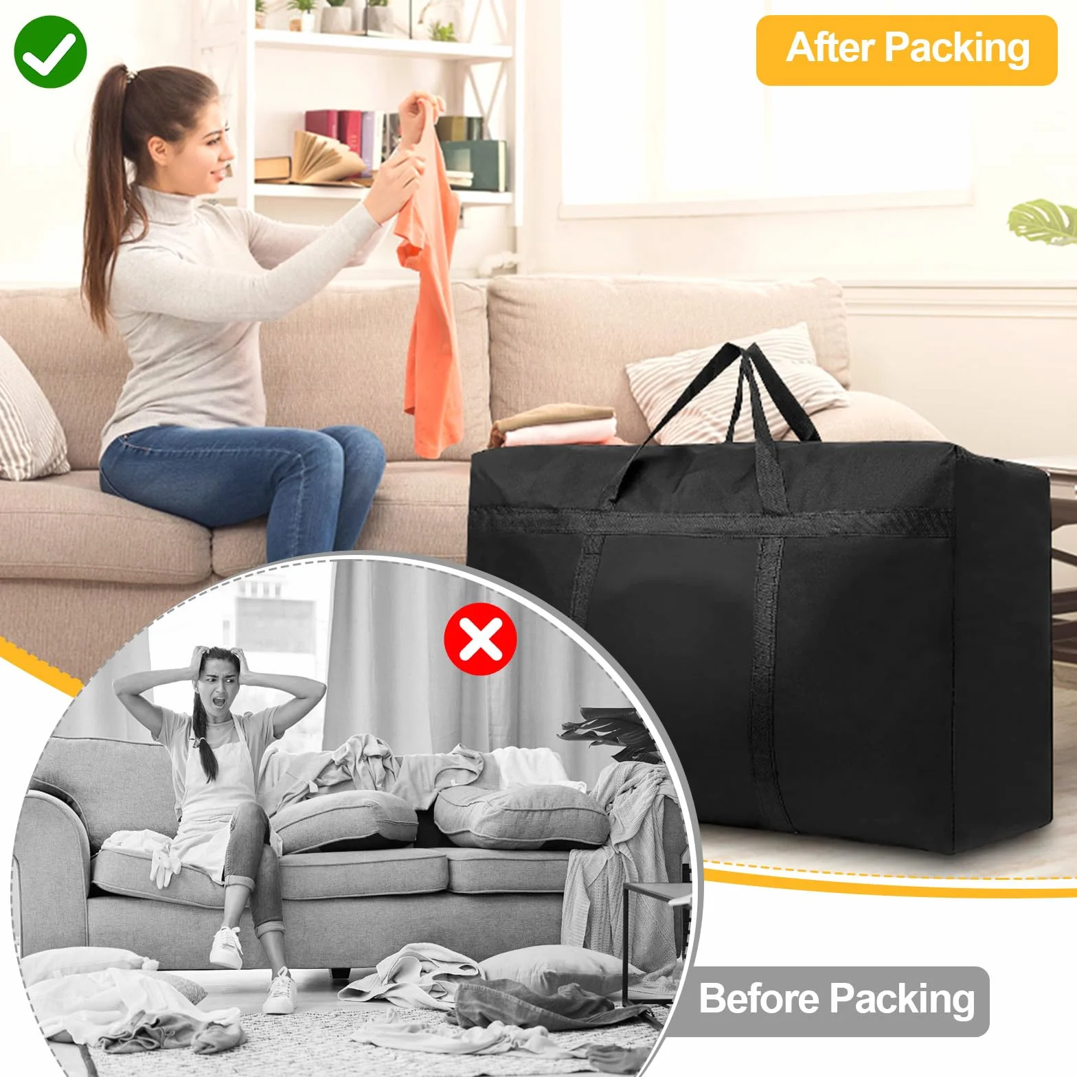 Bolsas de almacenamiento extra grandes de 180 L, Oxford 600D, bolsas de mudanza resistentes con cremalleras y asa reforzada, bolsa de transporte impermeable, bolsa de viaje