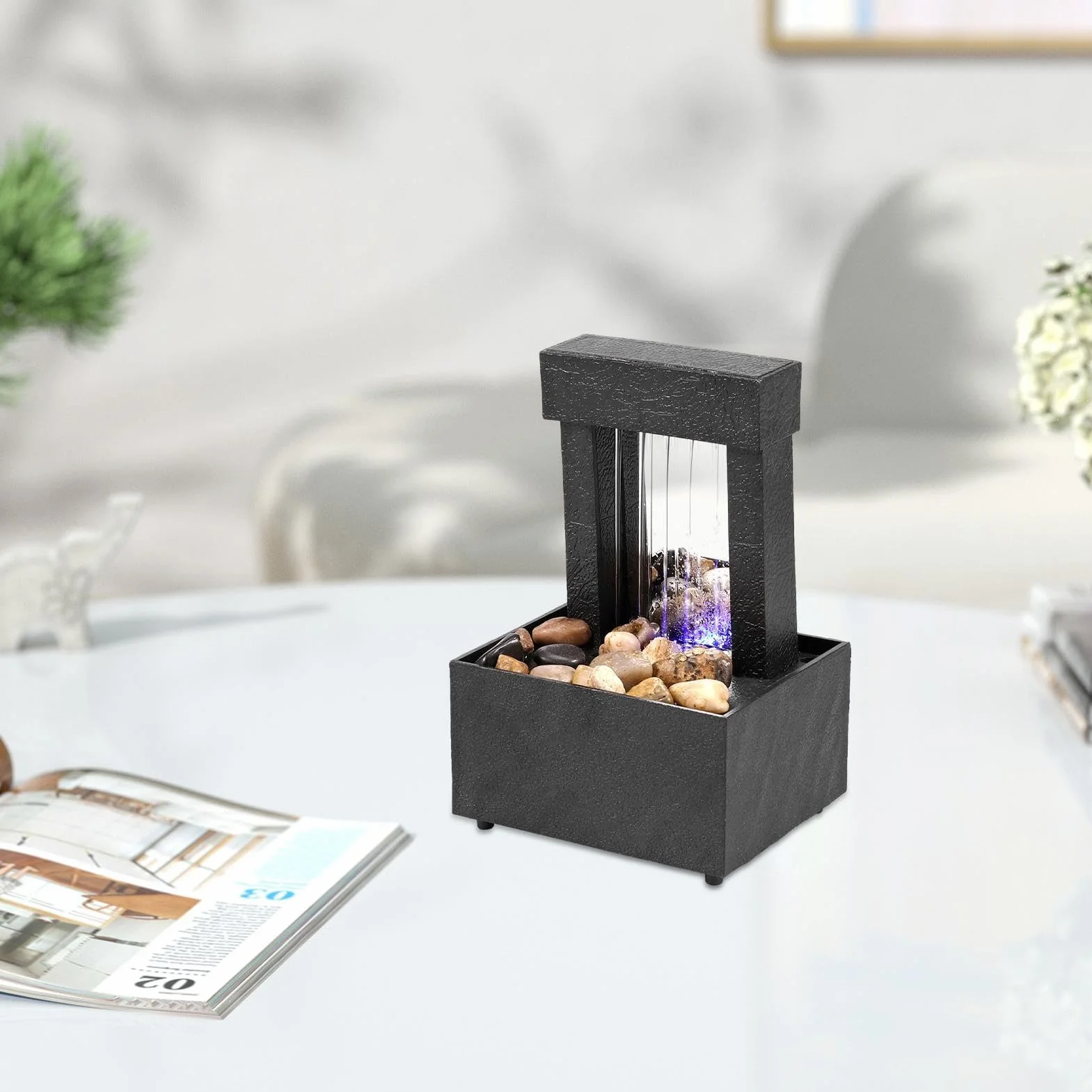 Fuente de cascada con juegos de agua relajantes - Fuente de mesa, fuente de cascada de mesa | Fuente de escritorio para meditación zen con luz LED, decoración para espacios interiores de h