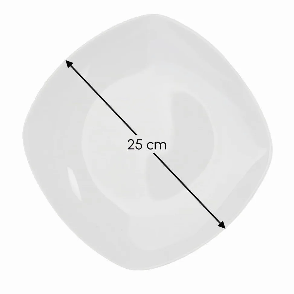 Juego de 12 platos llanos cuadrados en porcelana color blanco de 25 cm | Diseña tu propia vajilla moderna de 12 servicios. Su gran amplitud te permite servir los platos principales cómodamente.