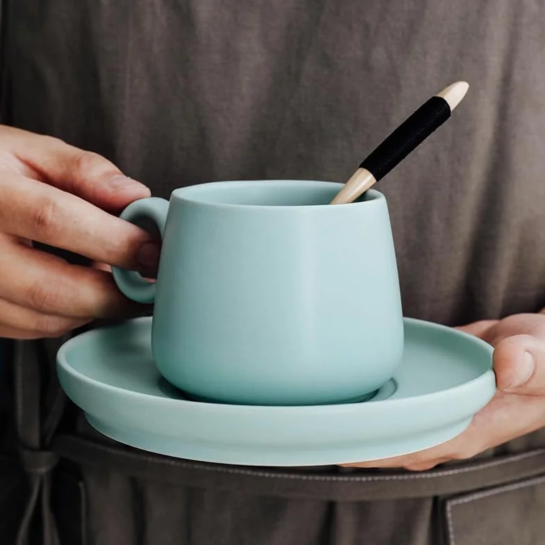 Tazas de Cafe,Coffee Mug Tazas de café cerámica Juego tazas Taza capuchino simple leche con flores vaso té(WHITE)