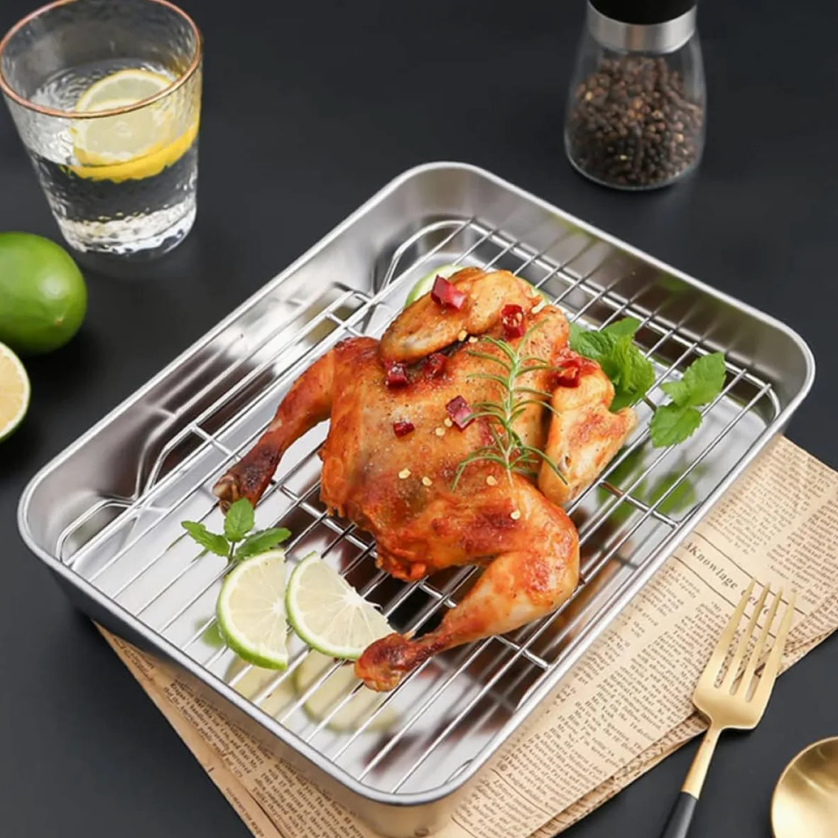 Juego de 2 Rejillas para Hornear de Acero Inoxidable con Bandejas Duraderas y Versátiles para Cocina y Enfriamiento