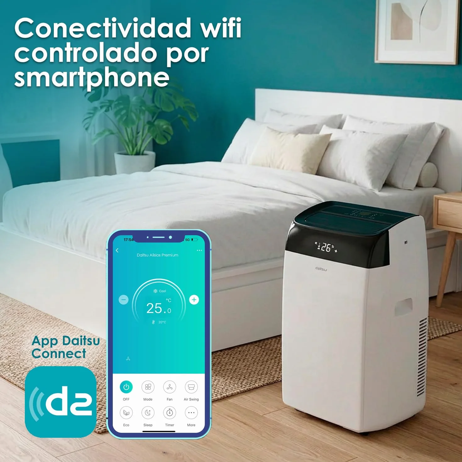Daitsu - Aire Acondicionado Portátil Frío,Calor, Deshumidificador y Ventilador | 4 en 1 | Alisios Premium APD12FCX | Compacto y Silencioso | Mando a Distancia | Para Hogar u Oficina hasta 30 m²