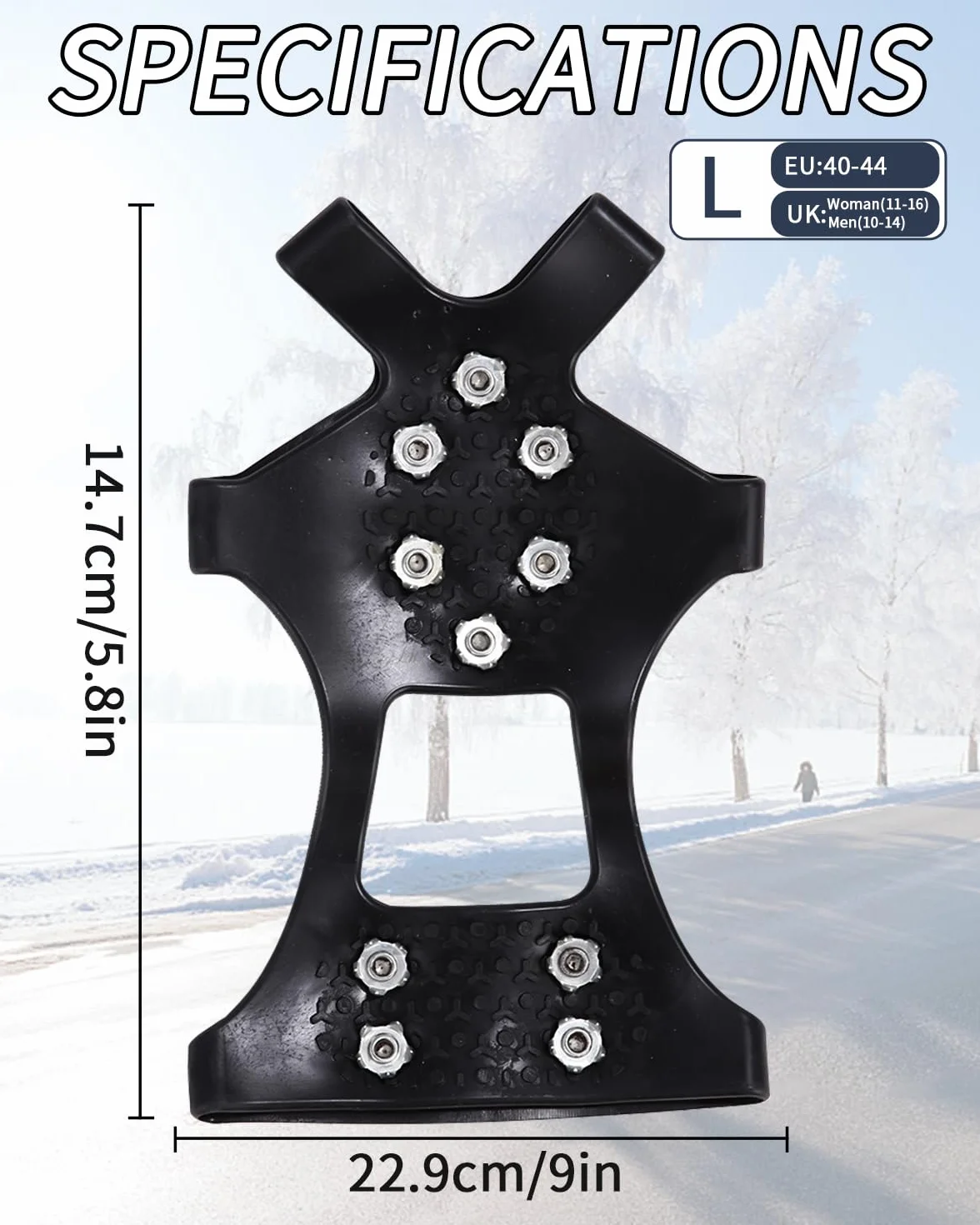 Crampones Inoxidable Nieve Hielo 10 Tacos para Esquí Caminar Pesca Invierno Negro