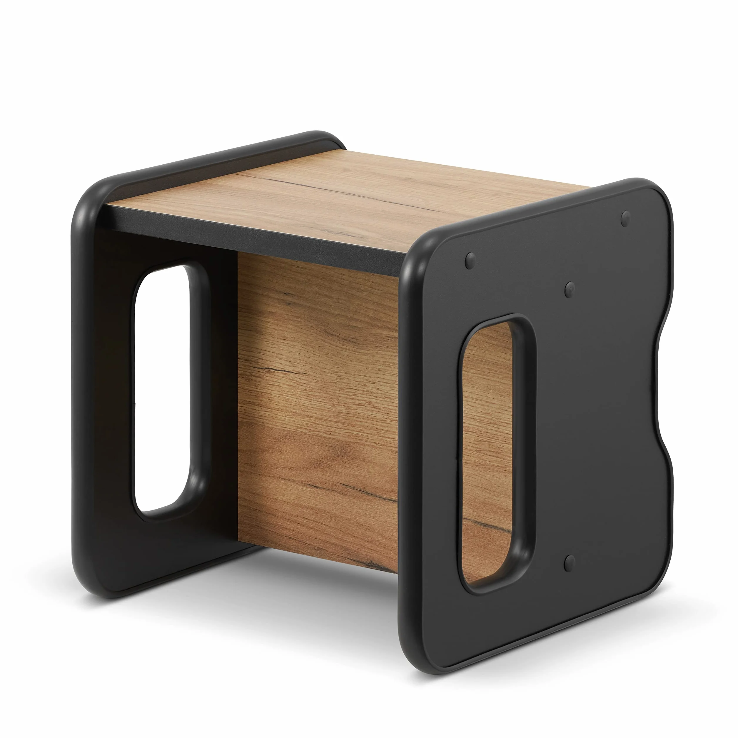 Taburete infantil de madera doble cara convertible en mesa - Negro y Roble