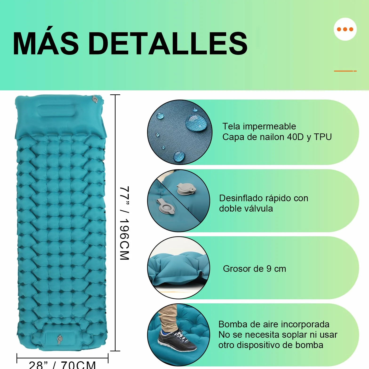 Esterilla Camping Autoinflable Ultraligero Colchoneta con Bomba de Pie Portátil Hinchable para Viajes Exteriores