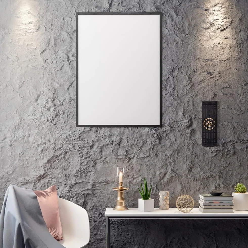 UNICRAFTALE Soporte de pared para espada de luz de madera rectángulo negro patrón solar