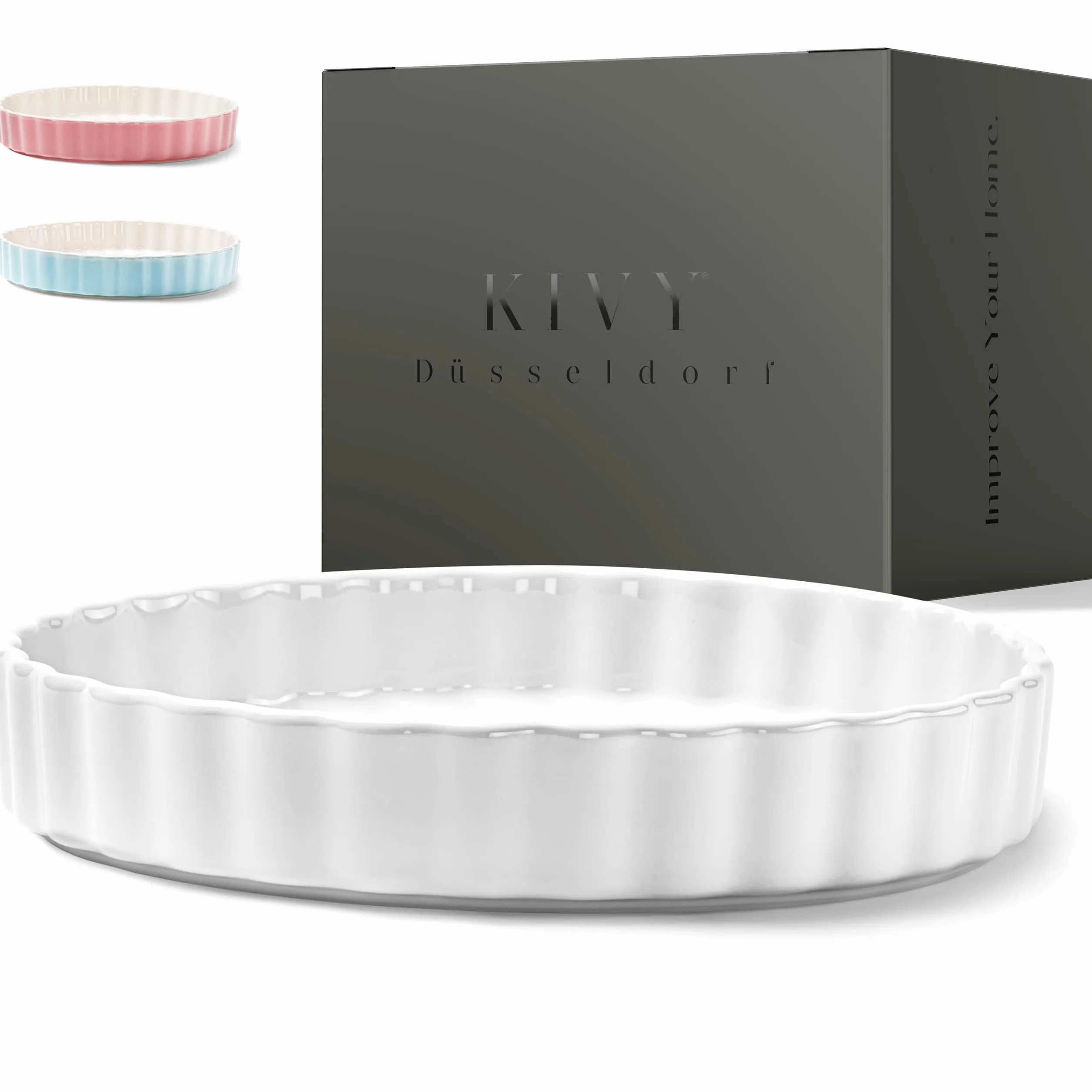 KIVY Molde de Cerámica Antiadherente para Quiche - 28 cm - Redondo - Fuente de Horno Redonda