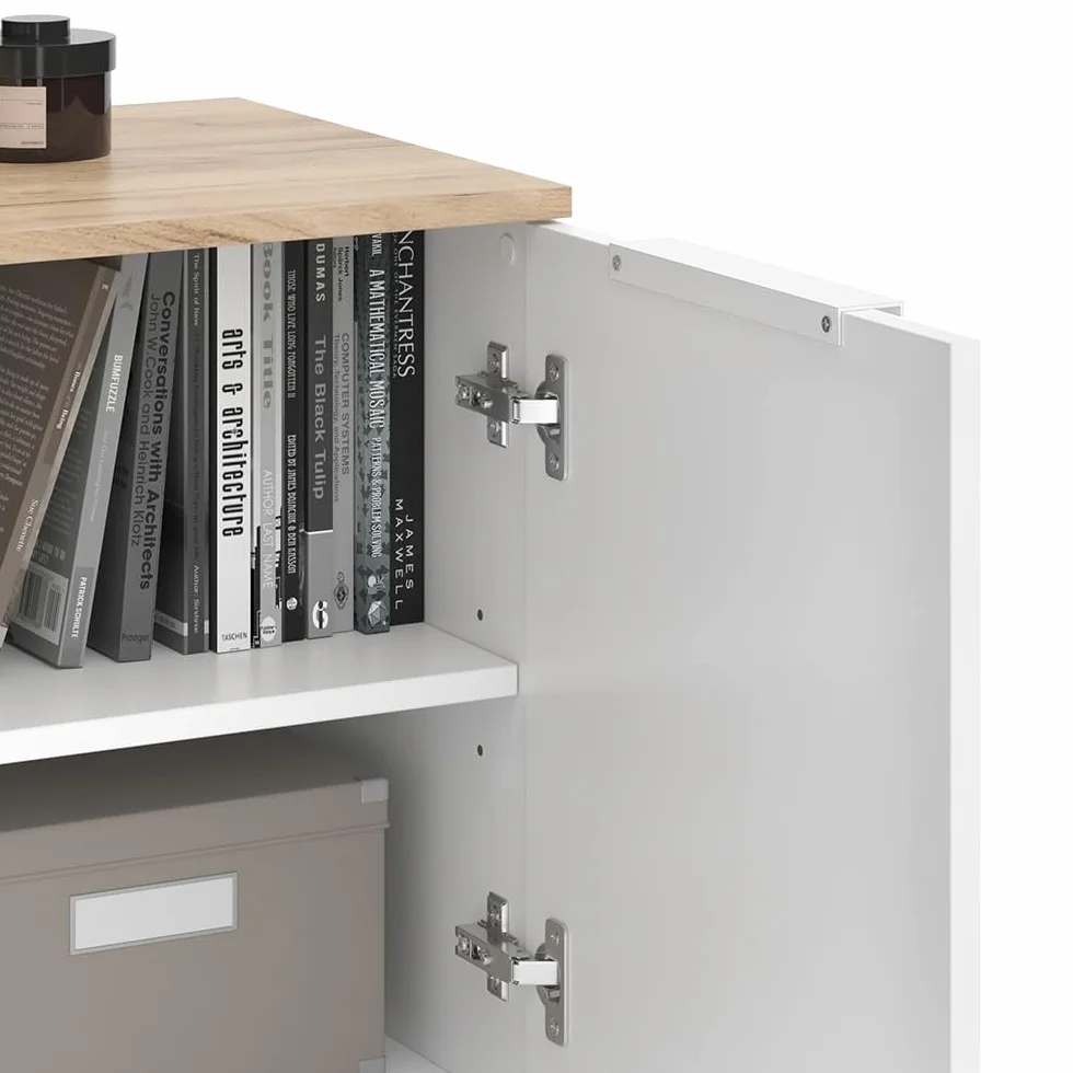 Vicco Aparador Wido, Blanco/Sonoma, 80 x 50 cm con 2 Puertas, Apto para Guardar Ropa y Objetos del hogar
