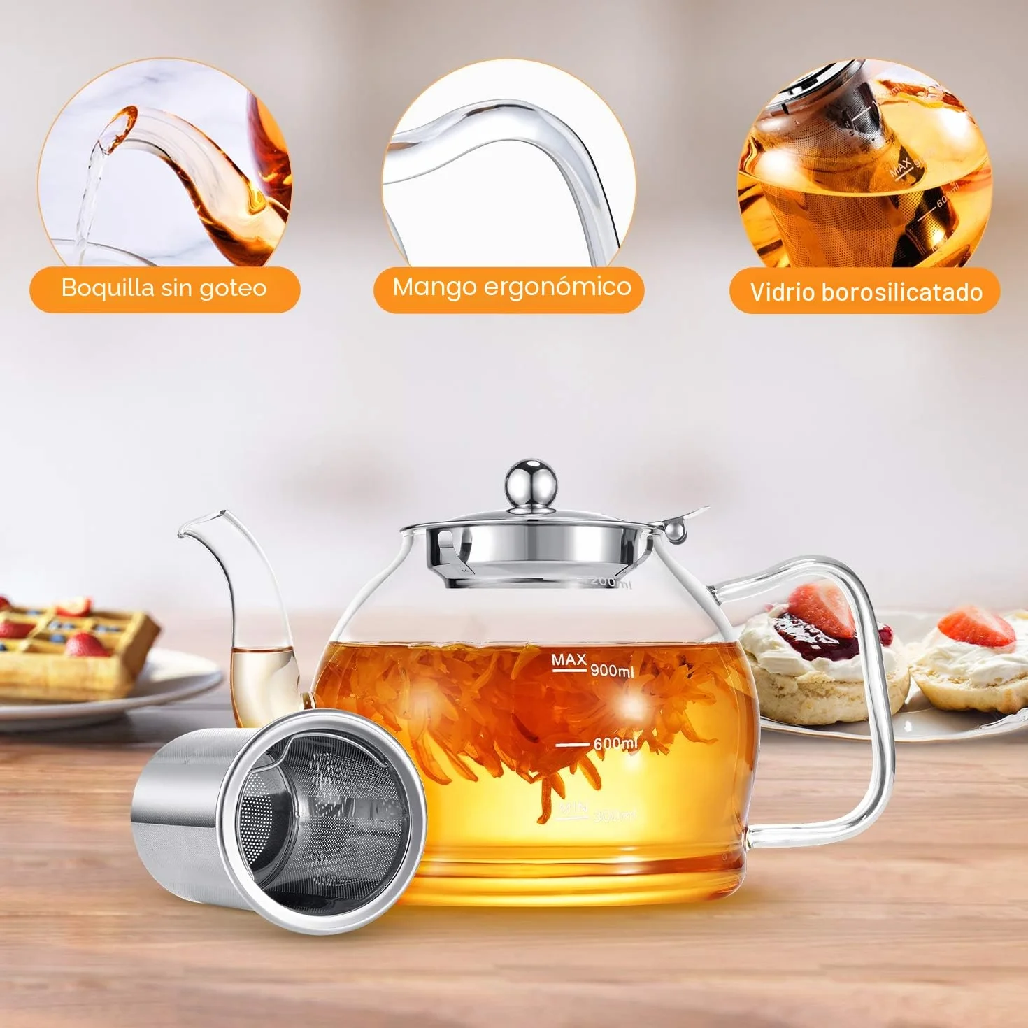 Tetera, STNTUS 1200ml Teteras de Cristal con Infusiones da Acero Inoxidable, Infusor de Te Tetera Vidrio para Estufa y Gas