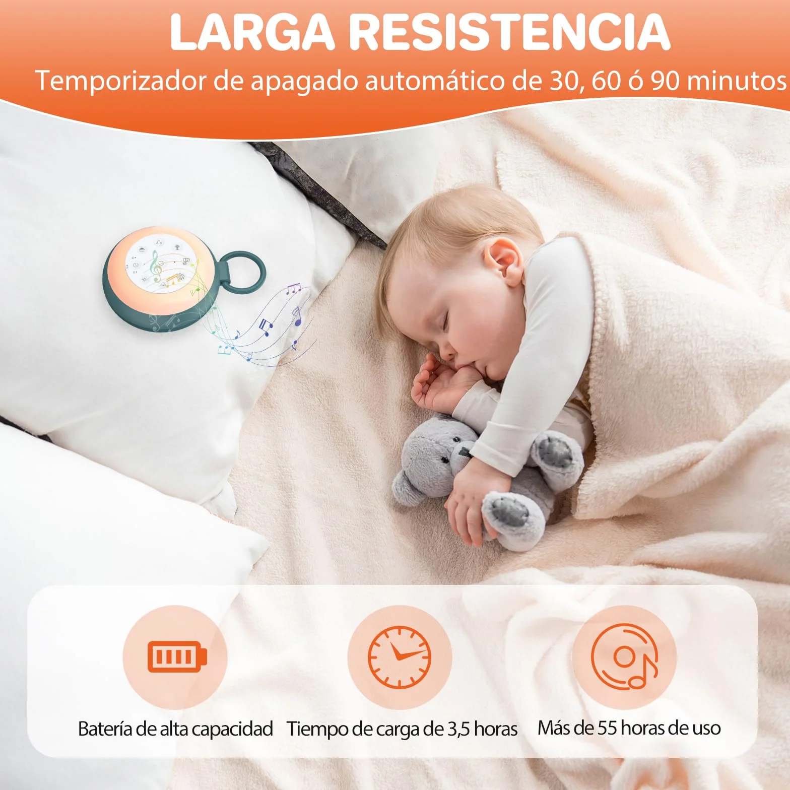 FUNYKICH Máquina de Ruido Blanco Portátil 24 Sonidos para Bebé con Memoria y Grabación Luz Nocturna Brillo Ajustable Batería Recargable