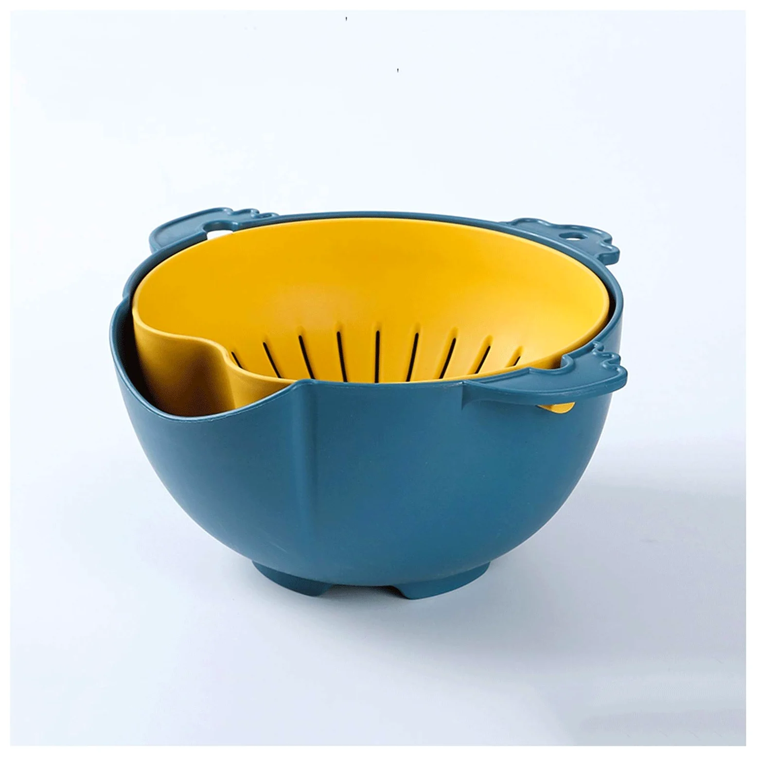 Coladores de 2 en 1 y colandes plástico plástico colador Giratorio Canasta de Drenaje para Lavar Frutas Veggie y arroz (Azul) (Color : Blue)