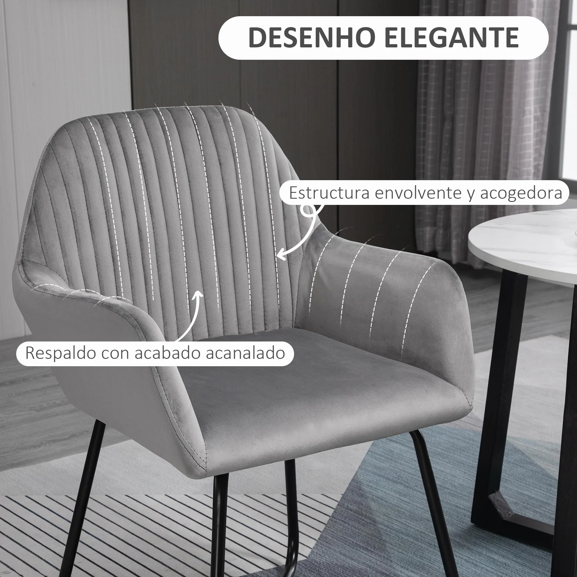 HOMCOM Butaca de Salón Sillón de Salón Tapizado en Terciopelo con Asiento Acolchado Base Metálica Cruzada Sillón Lectura para Sala de Estar Dormitorio Gris