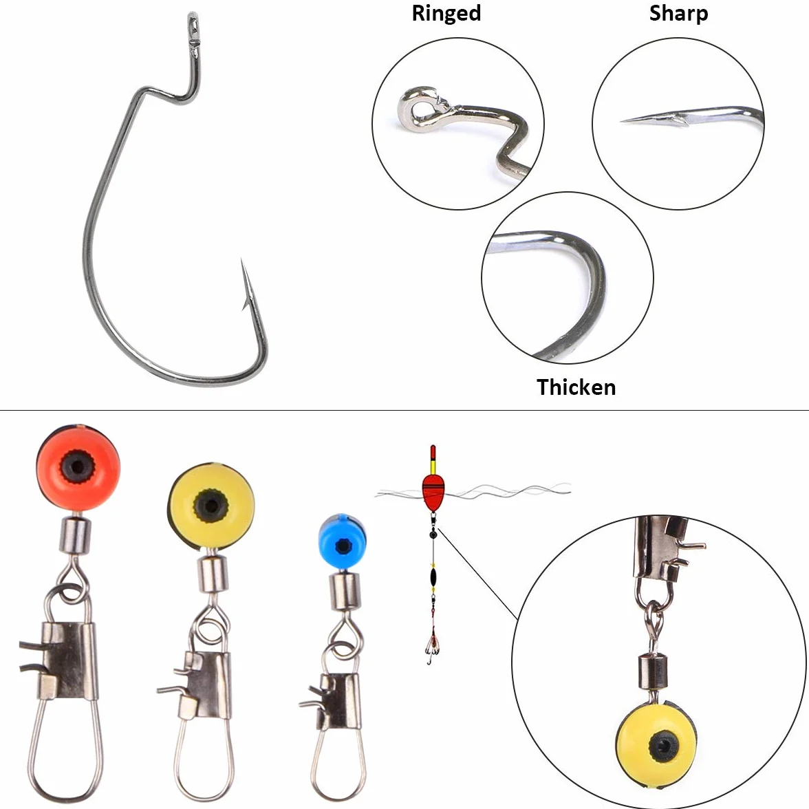 Vicloon Kit de Anzuelos de Pesca con Caja de Aparejos, Incluye Pesas, Emerillones e Imperdibles