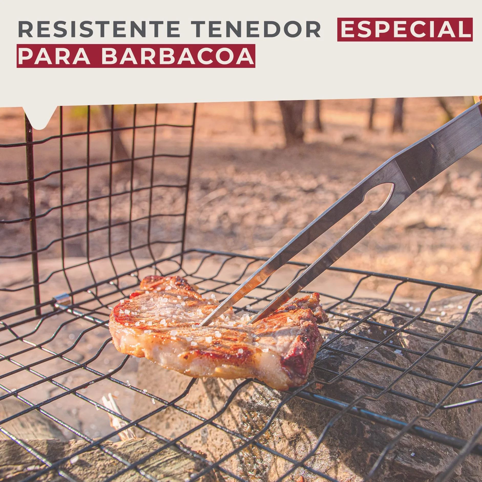 Fackelmann Tenedor de Barbacoa, Parte funcional en Acero Inoxidable y Mango de Madera, adecuado para Asar, Hornear y Trinchar Carne, 42 cm de largo, 1 ud