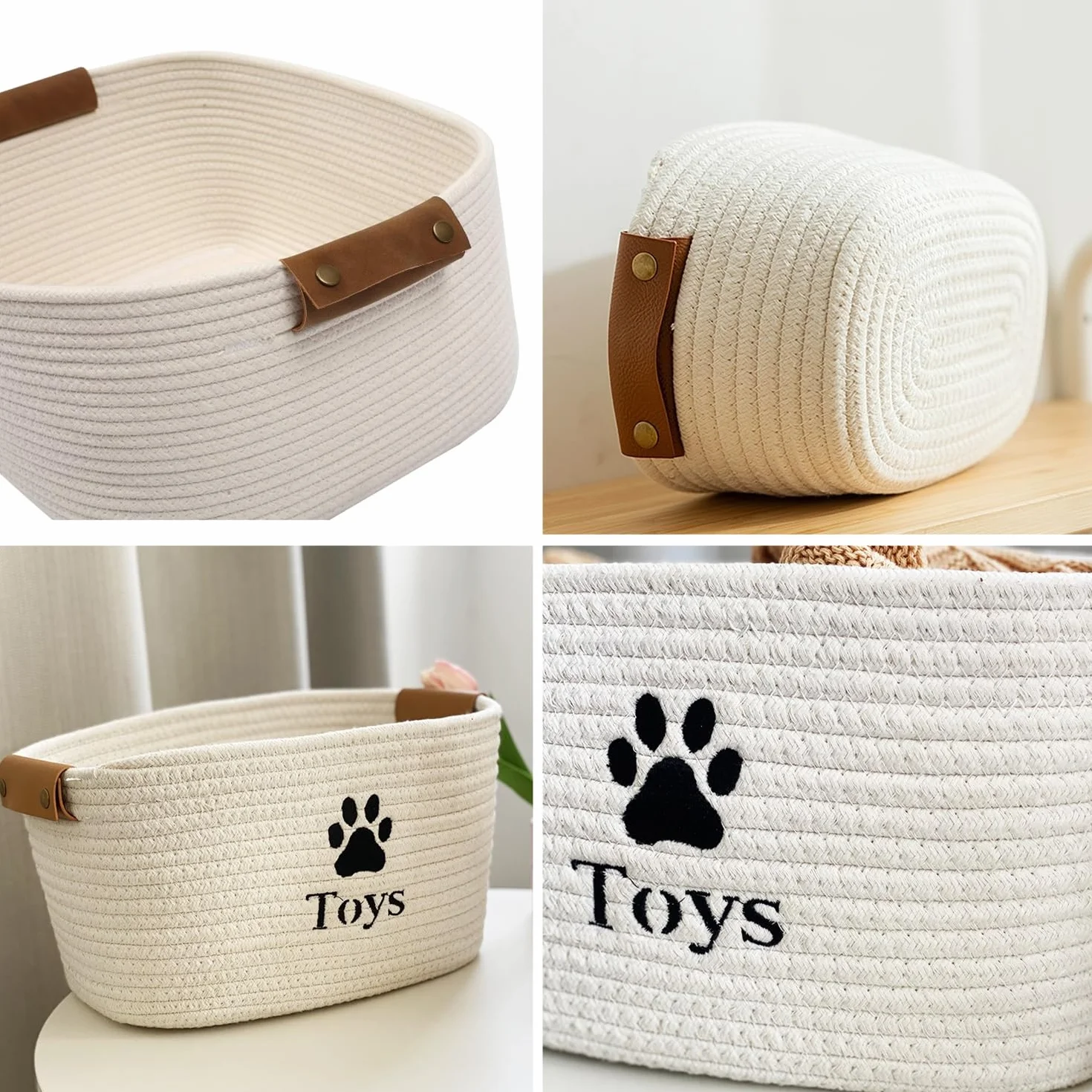 Cesta Plegable para Perro Gato Almacenamiento de Juguetes Organizador Cuerda de Algodón