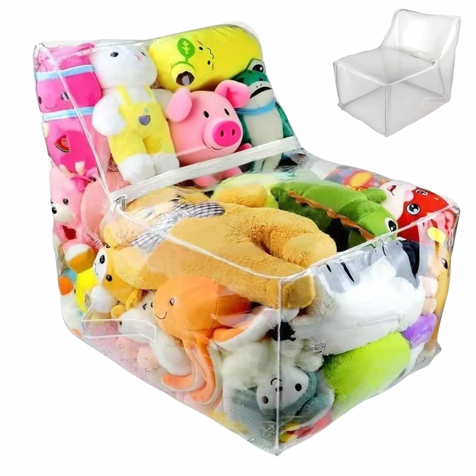 Saco De Almacenamiento Para Peluches,Funda de Sofá Puff Grande Transparente para Niños - Funda Impermeable de Peluche para Sofá Cama Dormitorio Decoración Relax Lectura Juegos