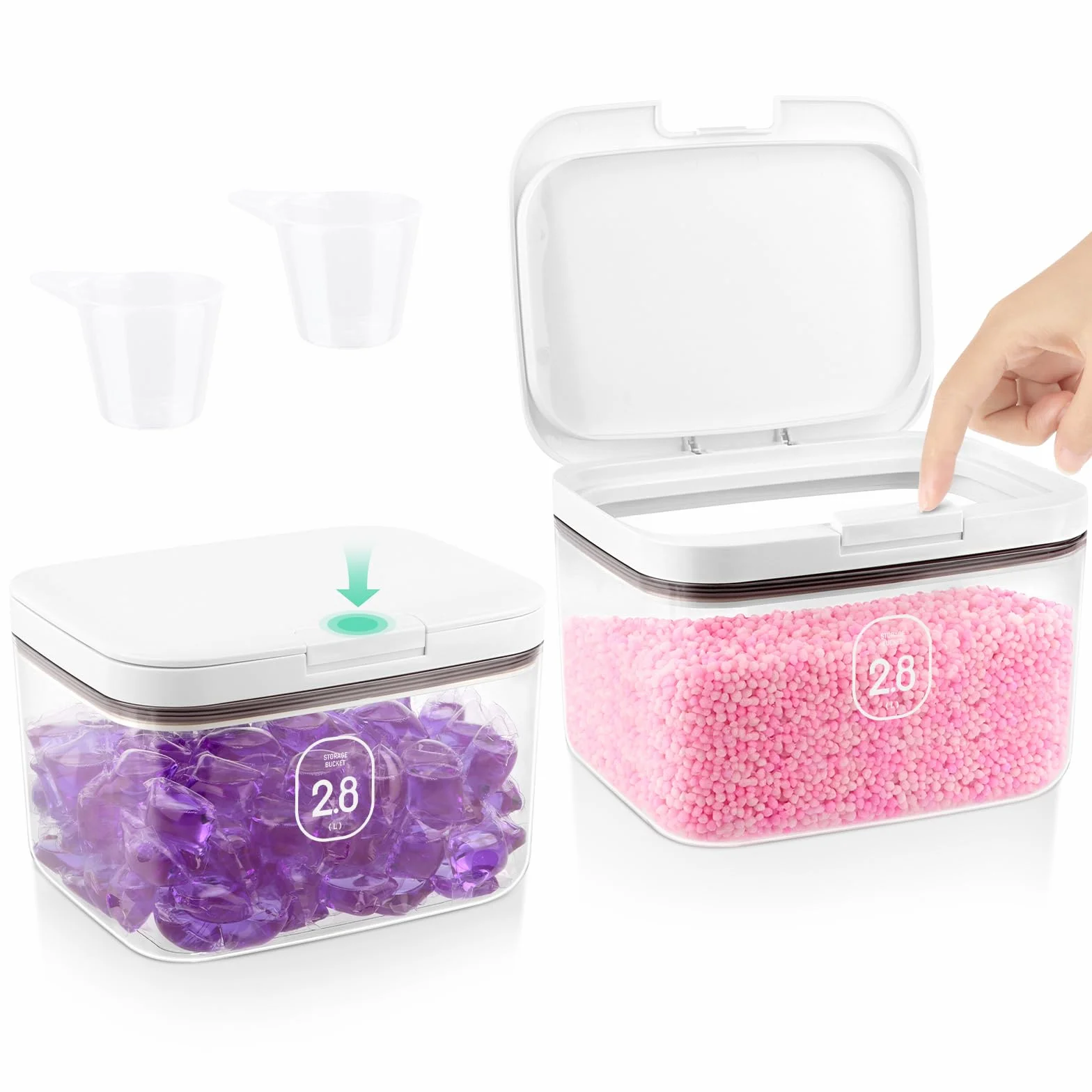 2 unidades de detergente con cucharas,Contenedor de detergente en polvo 2.8L,Contenedor de detergente en polvo con tapa hermética y cierre a presión,Caja de detergente multiusos para comida para gatos