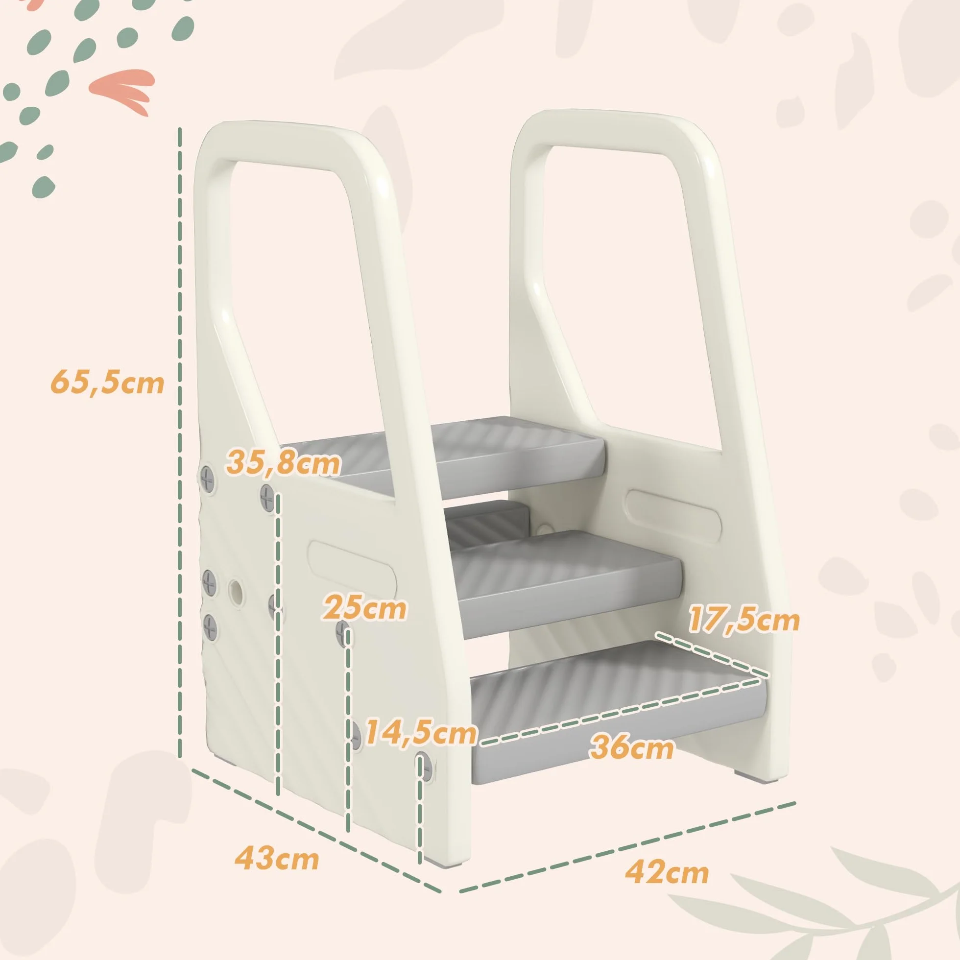 AIYAPLAY Taburete Ajustable para Niños 2-3 Peldaños, Torre de Aprendizaje, Escalera Antideslizante, Gris