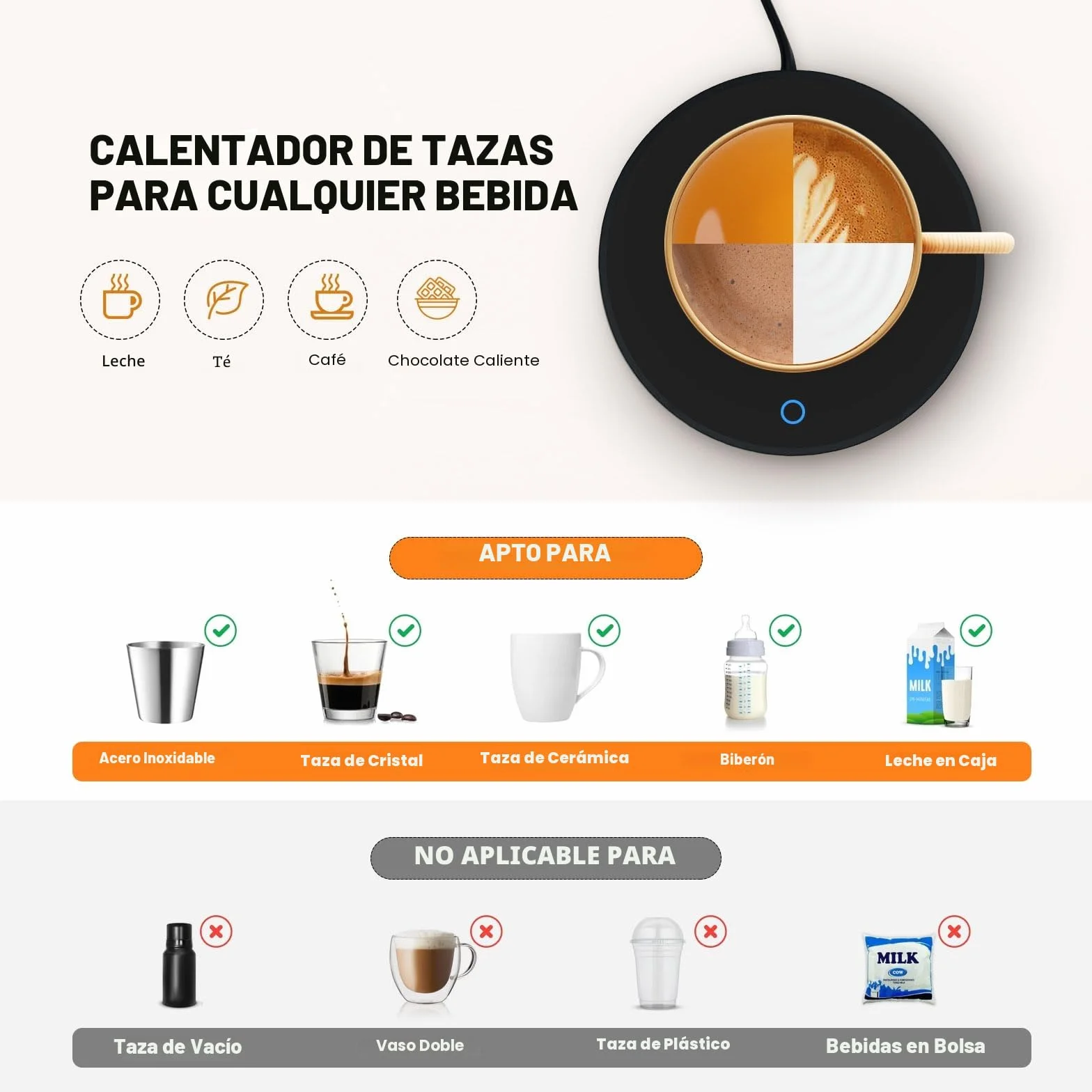 Calentador de Tazas de café, Calentador eléctrico de Velas con Apagado automático, Calentador de Tazas para Escritorio de Oficina, ajustes de Temperatura, Calentador de Tazas eléctrico para Bebidas