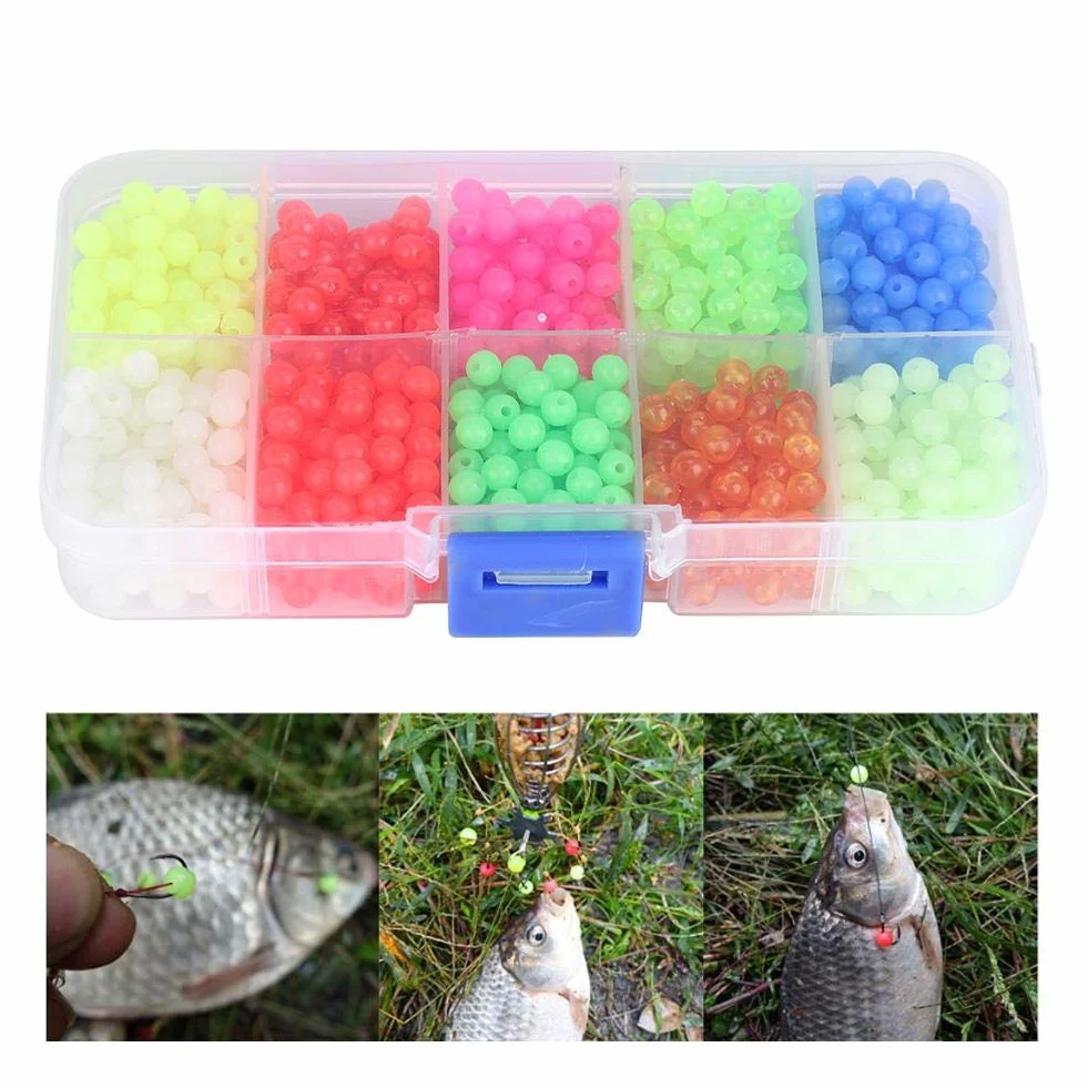 Señuelos de Pesca de Cuentas 1000 Piezas Abalorios Redondos de Plástico Reutilizables para Pesca Nocturna y Alta Mar
