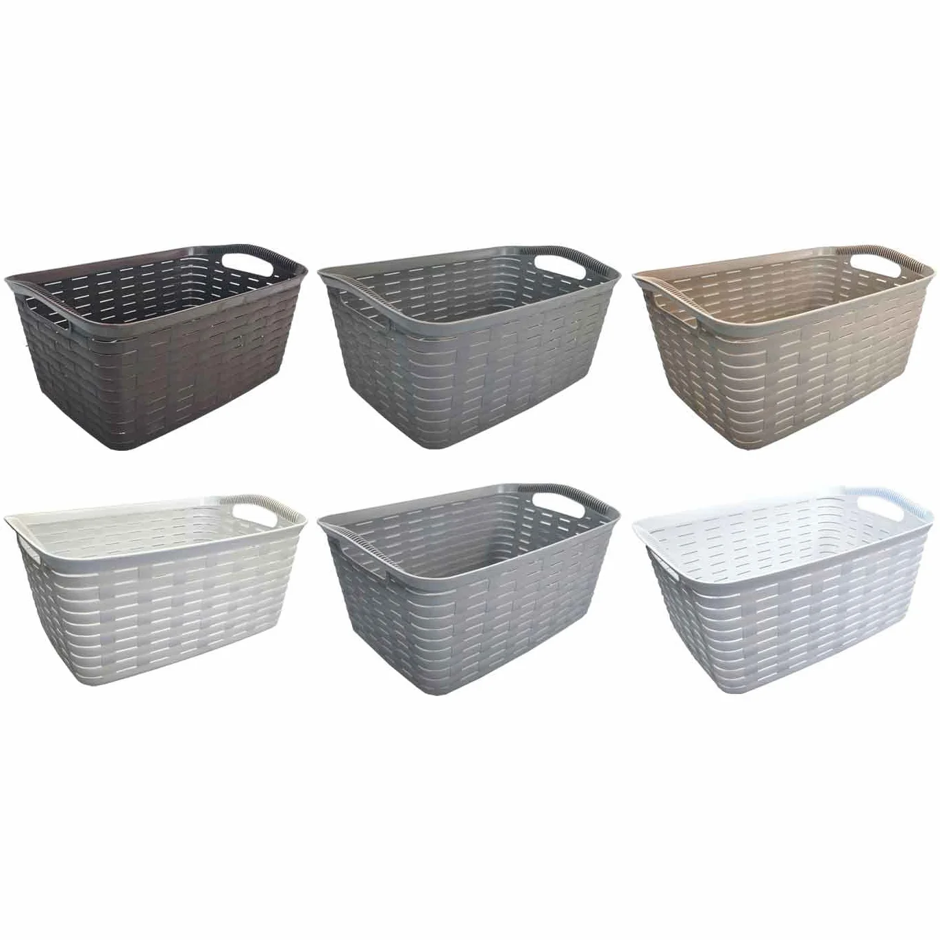 AC - Pack de 3 Cesta con asa Modelo Original - Fabricado en plástico - Cesta de Almacenamiento - 25,5 x 54,5 x 36 cm - Color Blanco Roto