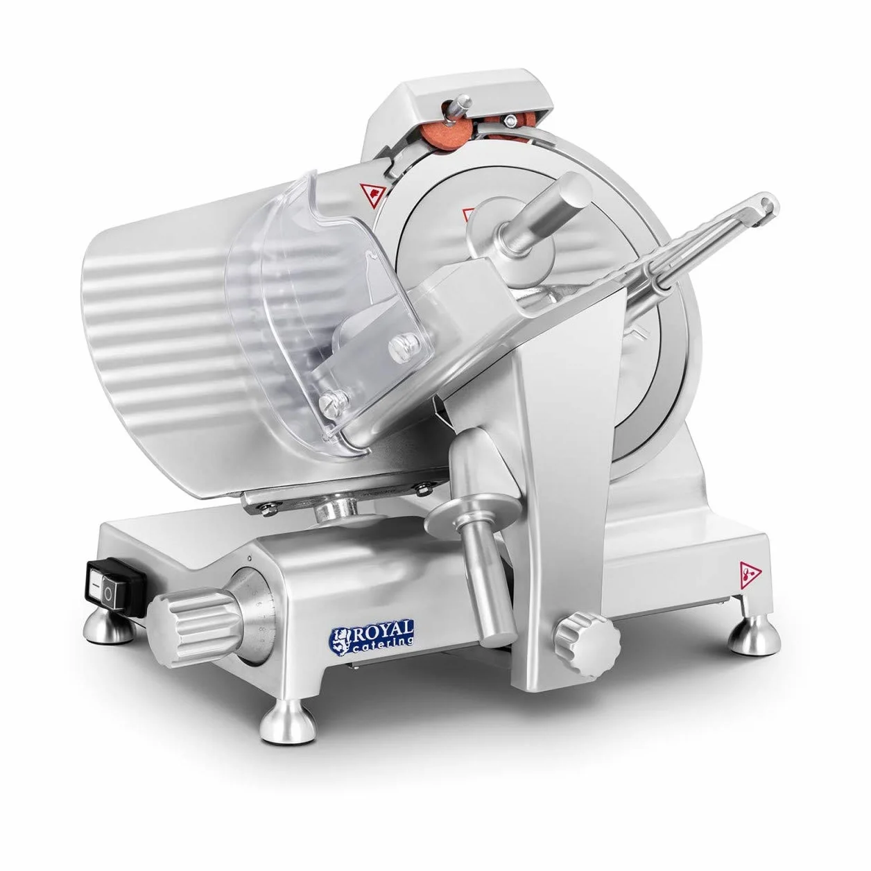 Royal Catering Cortafiambres Cortador De Fiambres Para Carnicería RCAM-250EXPERT (Cuchilla: Ø 250 mm, Corte hasta 12 mm, 180 W, Con afilador)
