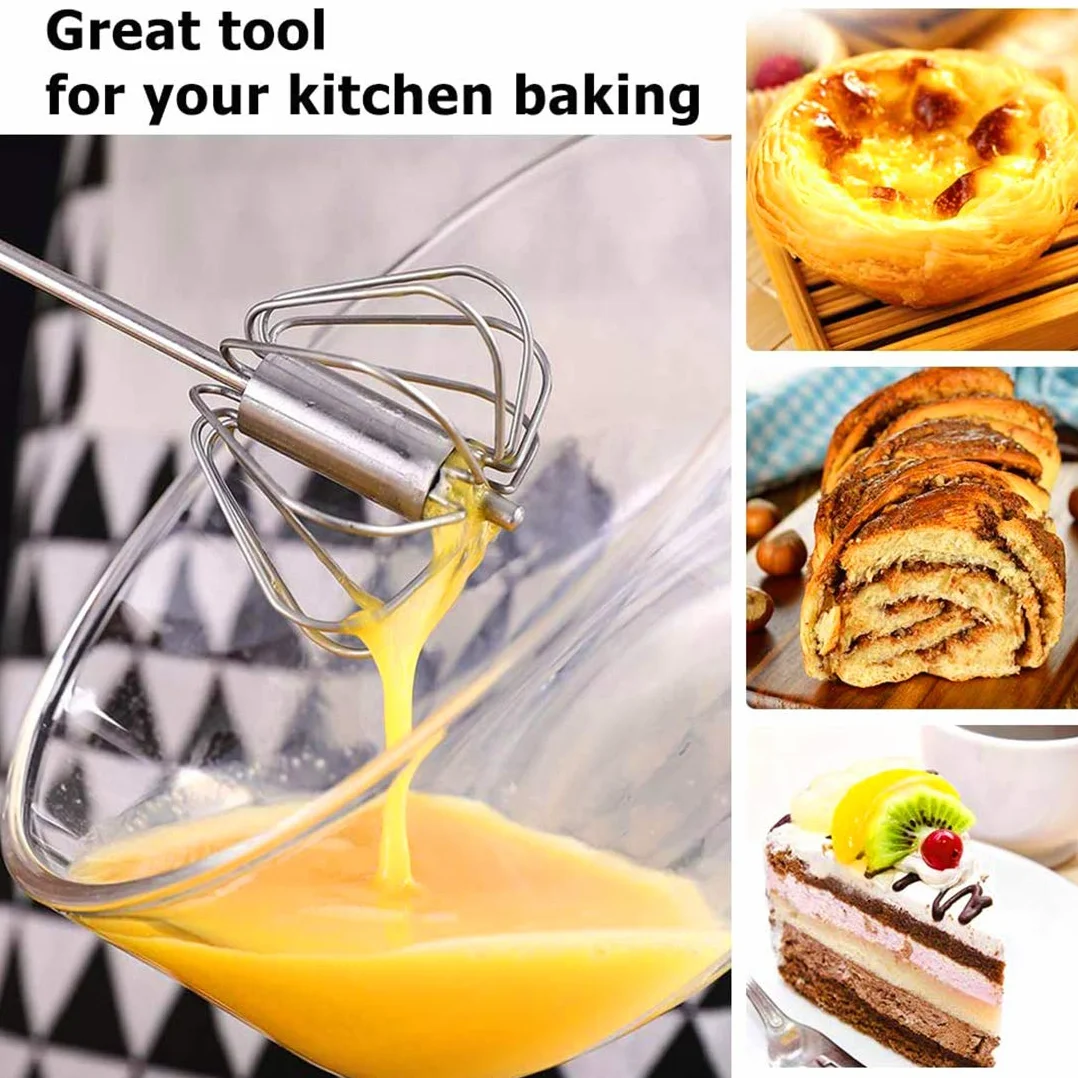 2 batidores giratorios, batidora manual, batidora rotativa de acero inoxidable, utensilios de cocina semiautomáticos (12 pulgadas + 10 pulgadas)