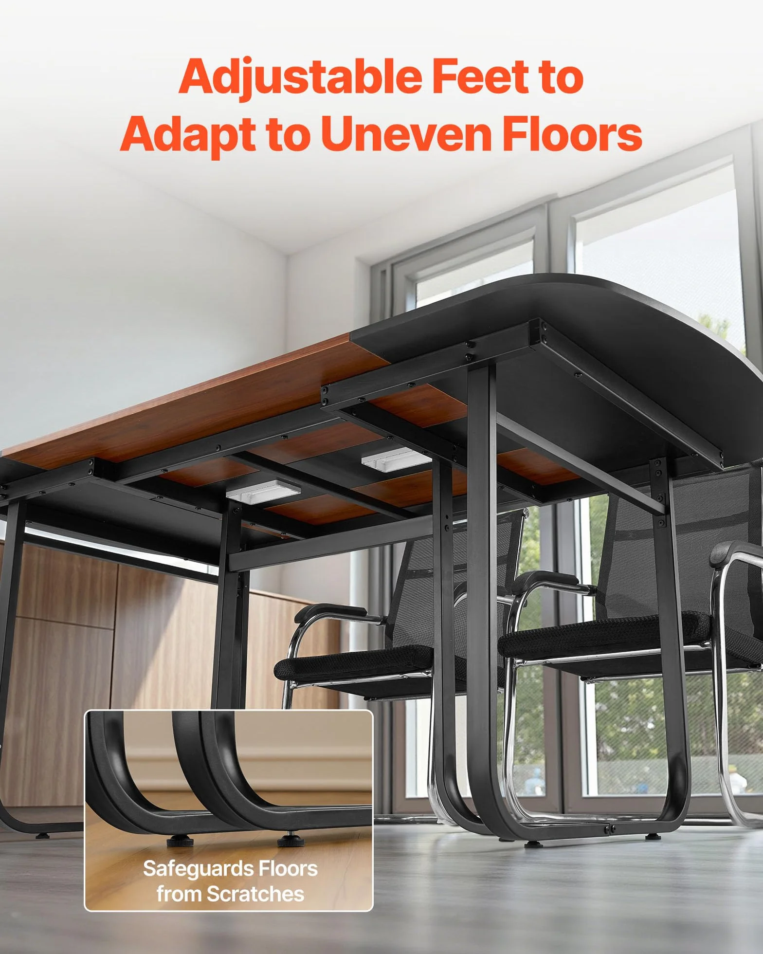 VEVOR Mesa de Conferencias para 6-8 Personas, Ovalada, para Seminarios, Reuniones, Multiusos, con Patas Metálicas, para Oficinas, Salas de Conferencias, Color Negro y Marrón, 1800 x 900 x 750 mm