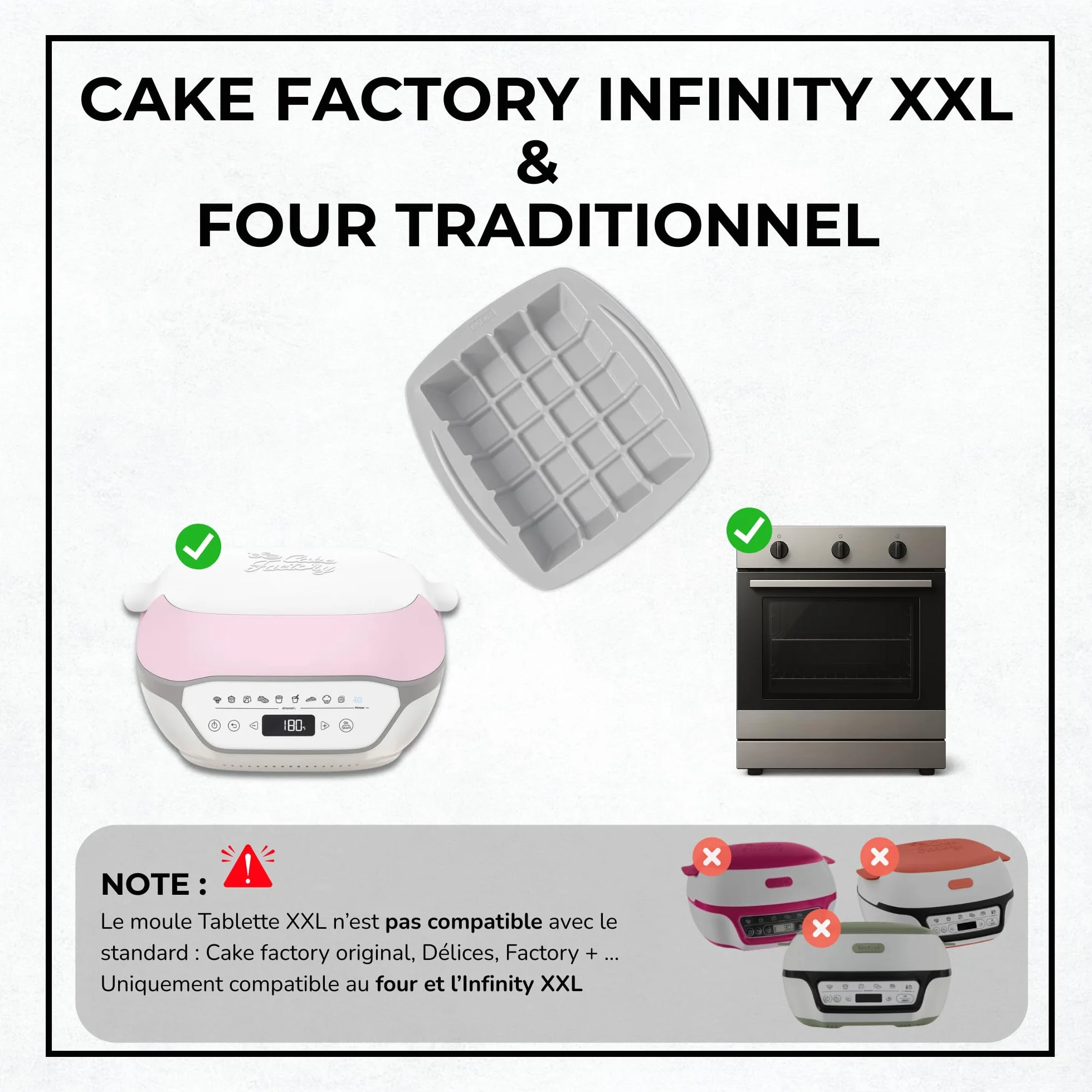 AKENZ - Molde de silicona para tableta de chocolate XXL – Cubo cuadrado pastel y pastel | Silicona platinium LFGB sin BPA, antiadherente, compatible con Cake Factory Infinity XXL + eBOOK incluido