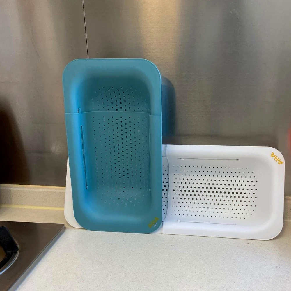 AHASON'S Paquete de 2 coladores para colocar sobre el fregadero, lavar verduras y frutas, escurrir pasta cocida, cesta extensible (juego de 2 unidades)