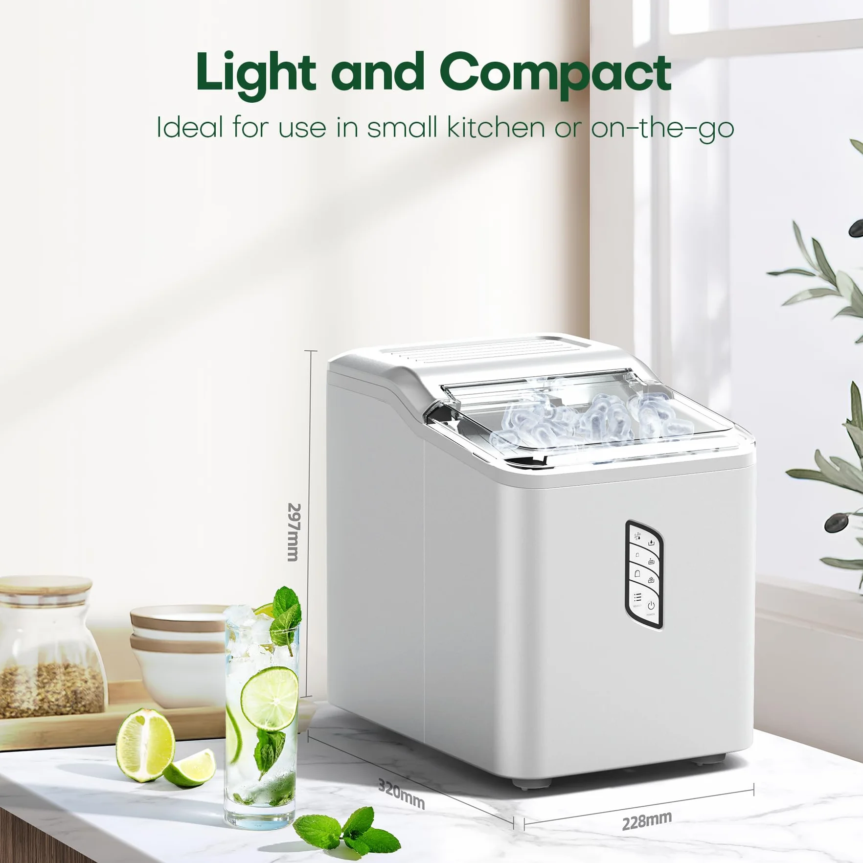 CONOPU Maquina de hielo, Maquina Hacer Cubitos de Hielo para Casa, 9 cubos listos en tan solo 9 minutos, 12kg/24h, 2 Tamaños de Cubitos, Con función de autolimpieza