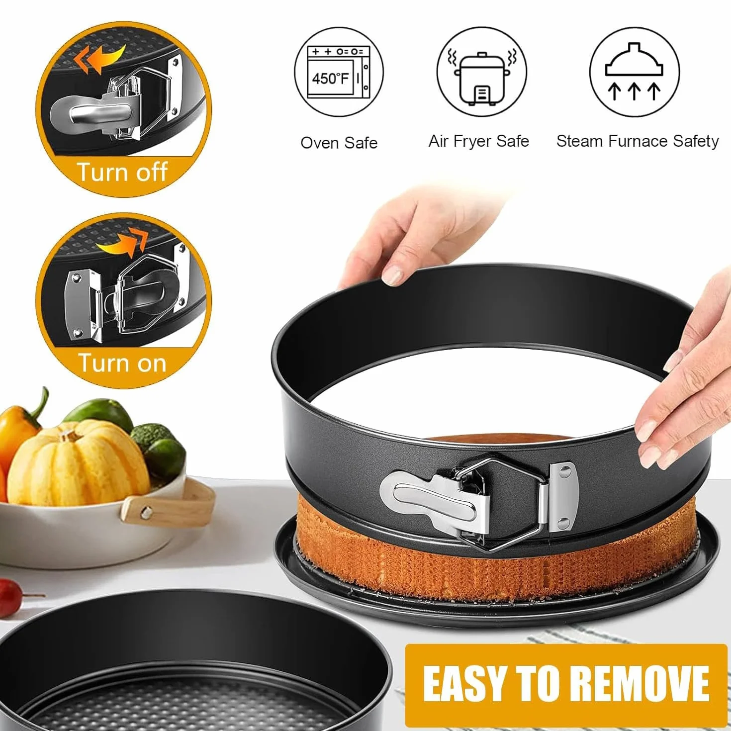 YXHZVON 3 Piezas Moldes para Pasteles Redondos, Molde para Pasteles Redondo de 18/20/22 cm, Juego de Moldes Antiadherentes de Acero Inoxidable para Repostería, Pasteles de Mousse (Negro)