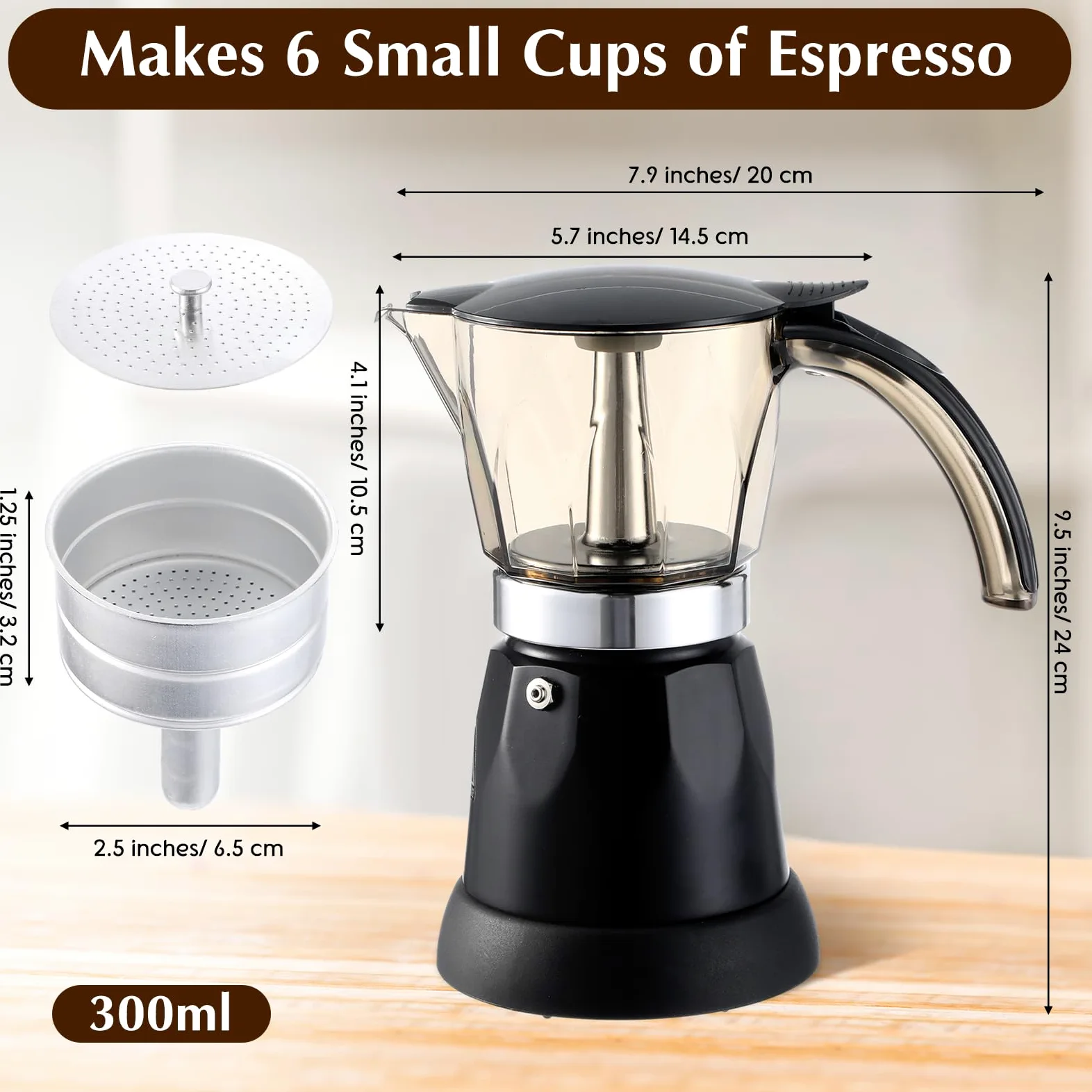 Cafetera italiana eléctrica cafetera cafetera clásica espresso 6 tazas aluminio café moca con base desmontable máquina portátil 300 ml cafeteras