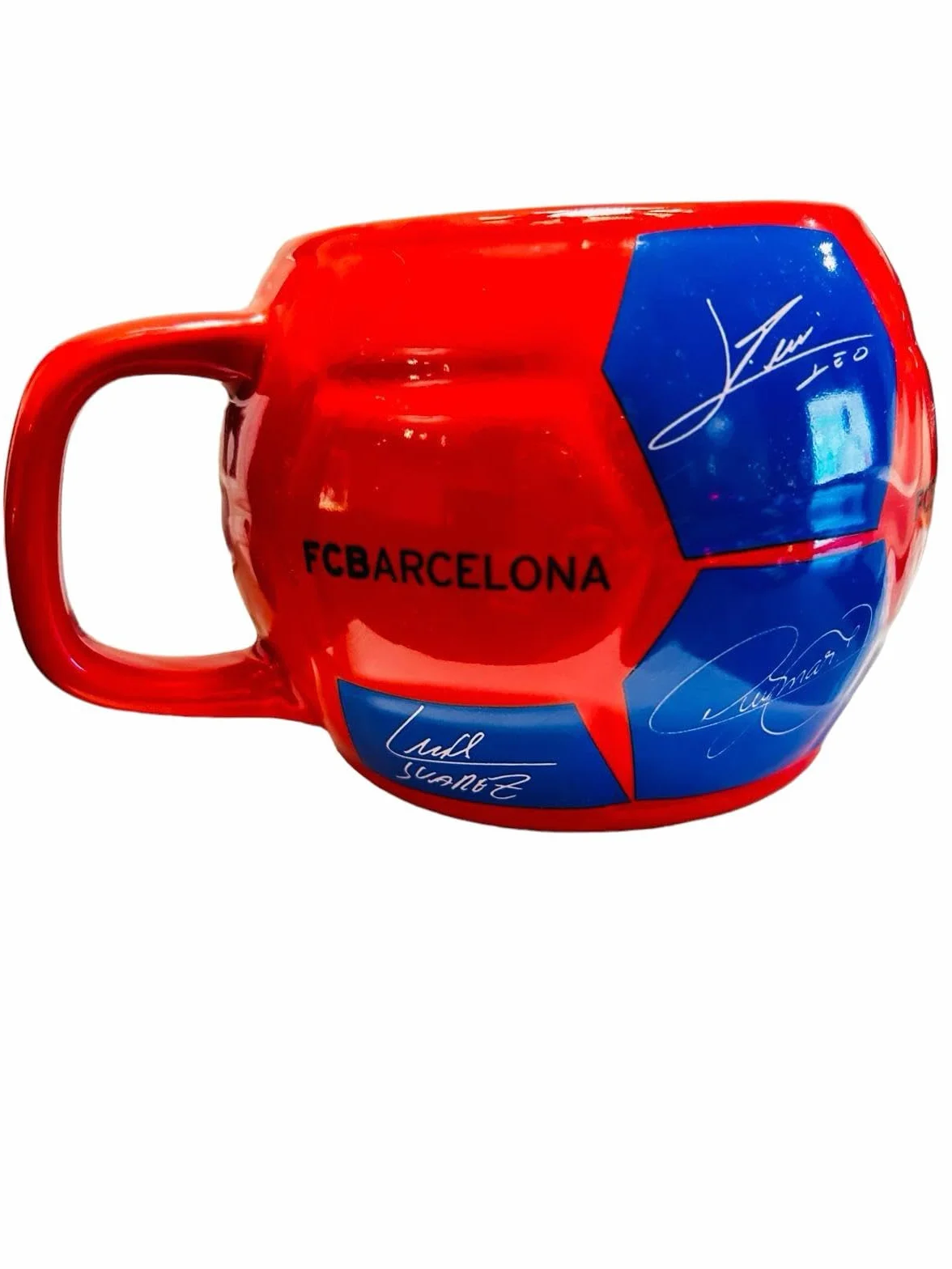 Taza balón de fútbol con firma jugadores Barcelona cerámica