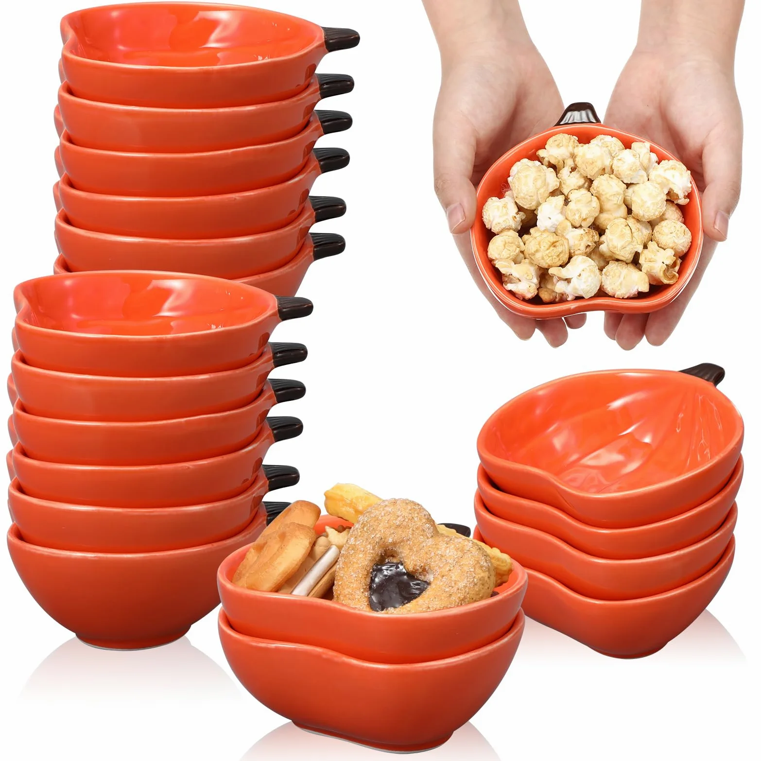 12 ramequines de otoño de 6 onzas, aptos para horno, ramequines de cerámica de calabaza, platos pequeños para crema, plato para hornear calabaza, platos de cuenco con forma de calabaza para cocina,