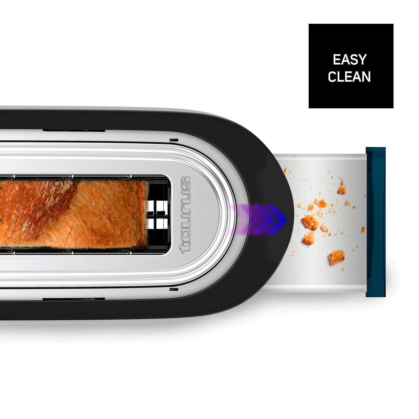 Taurus - Tostadora Mytoast Nero 1000W | 7 Niveles de Tostado | Ranura 260 mm | Sistema Autocentrado | Bandeja Recogemigas | Elevación Extra | Recoge Cable | Pies Antideslizantes