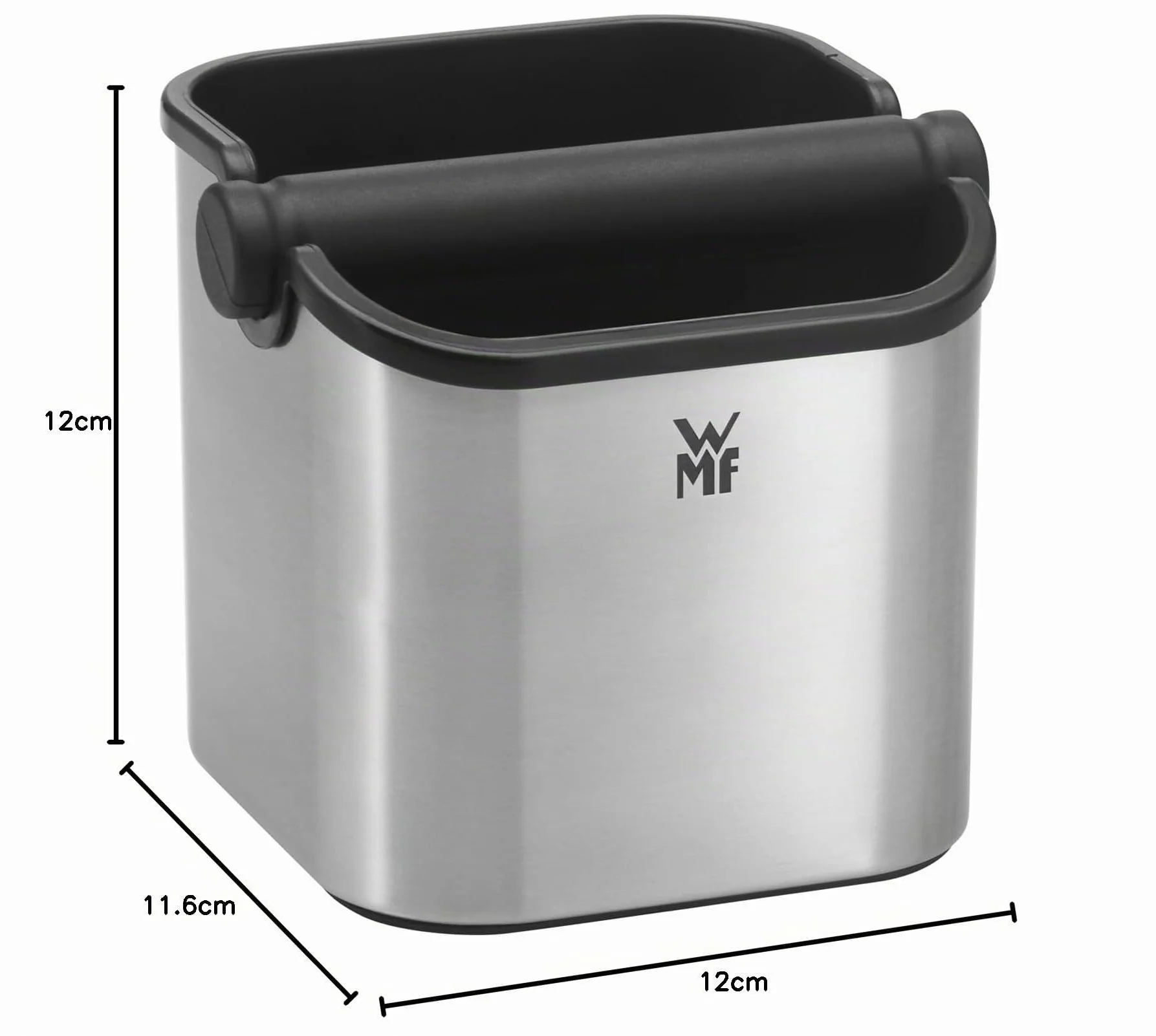 WMF Lumero - Knock Box para posos de café recubrimiento de acero inoxidable Cromargan, reducción de ruido, silicona antideslizante, compacto, cajetilla plástico, fácil limpieza