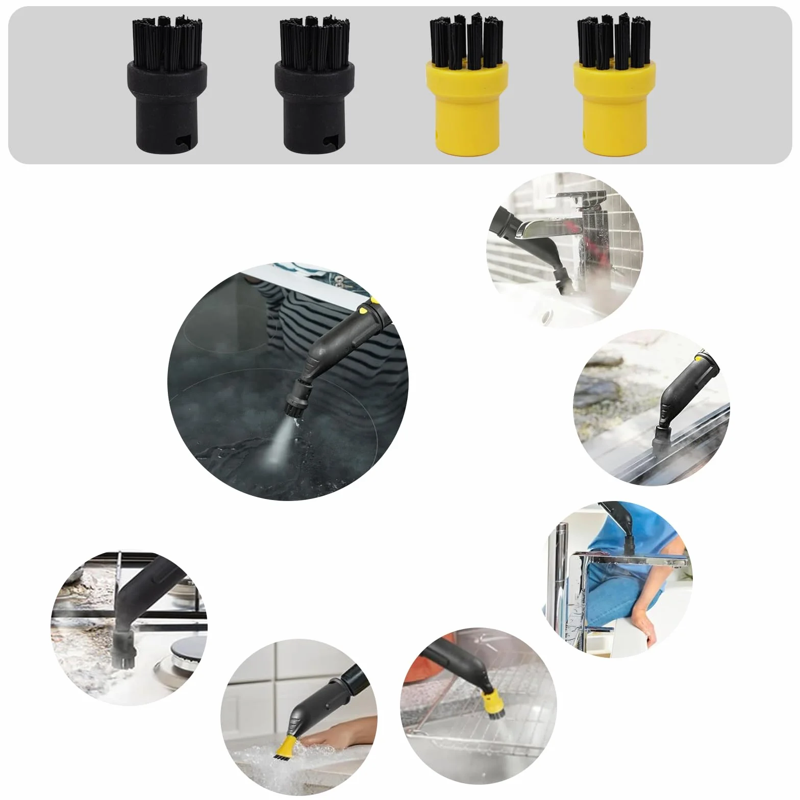 6 Piezas Accesorios Para Limpiador A Vapor para Kärcher SC1-SC5 CTK10 CTK20, Juego De Cepillos Redondos para Kärcher Accesorios Limpiador A Vapor, Repuestos para Kärcher
