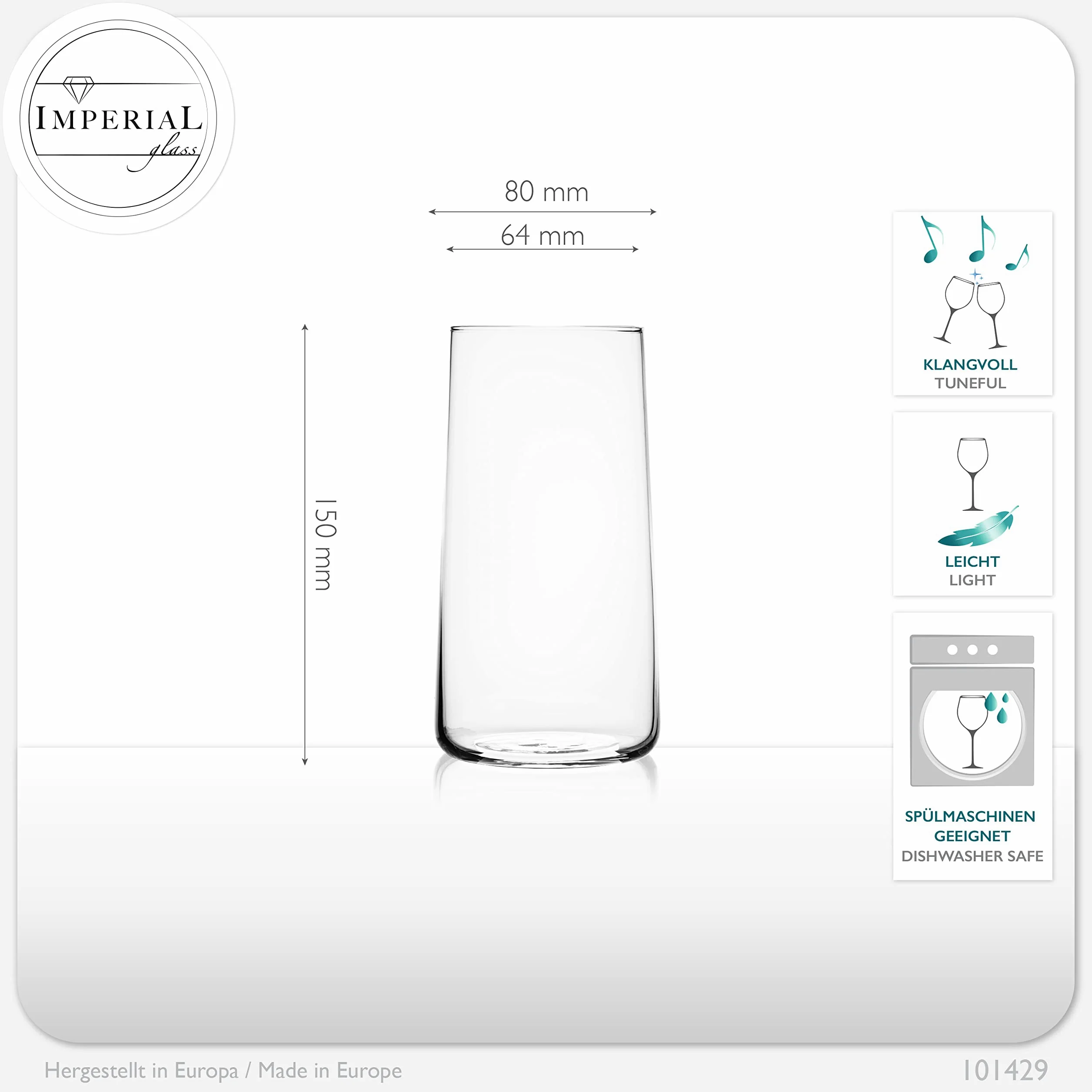 Imperial - Juego de 12 vasos de cristal (490 ml, máx. 550 ml)
